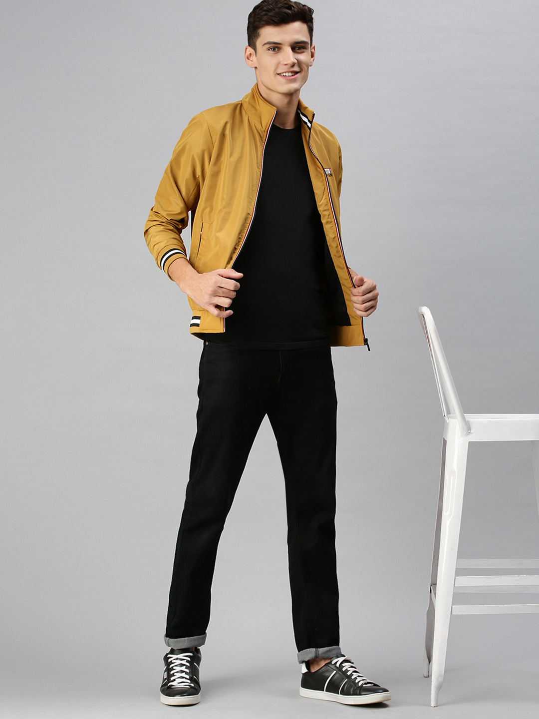 Men Solid Yellow Sporty Jacket