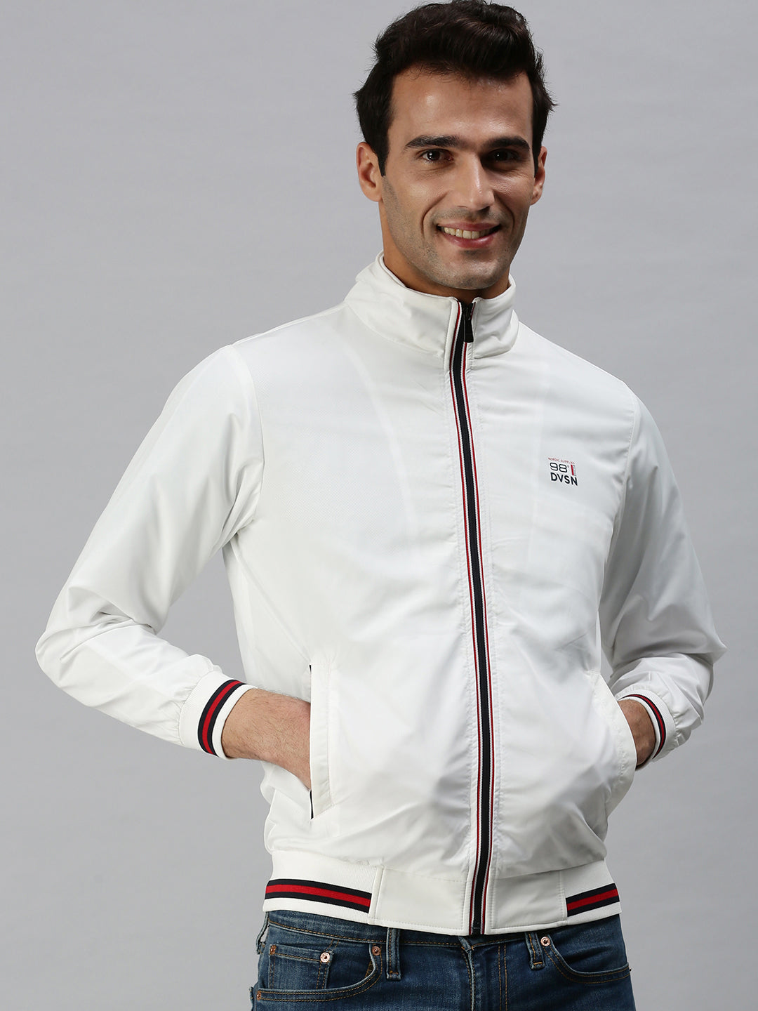 Men Solid White Sporty Jacket