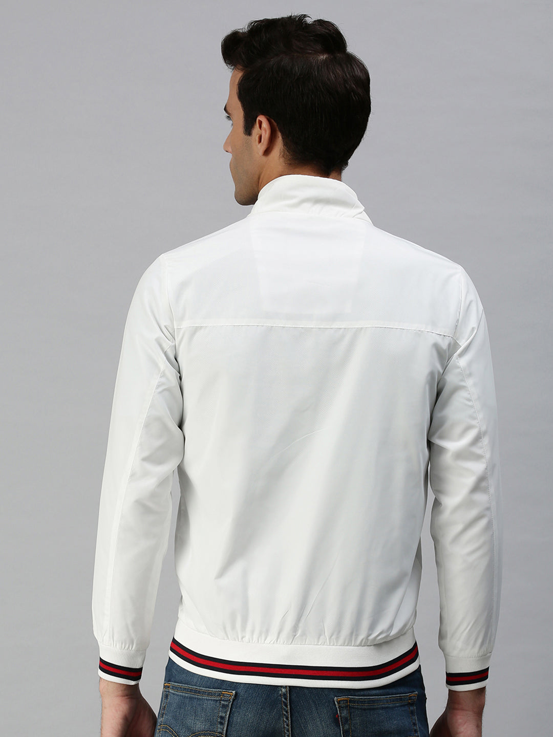 Men Solid White Sporty Jacket