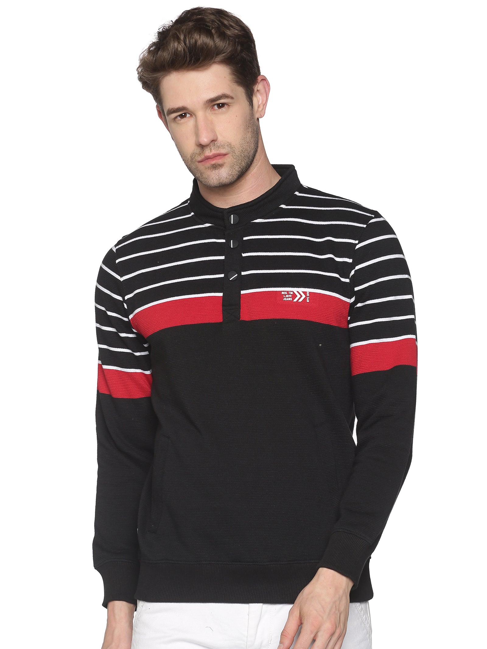 Men Striped Black Sweatshirt