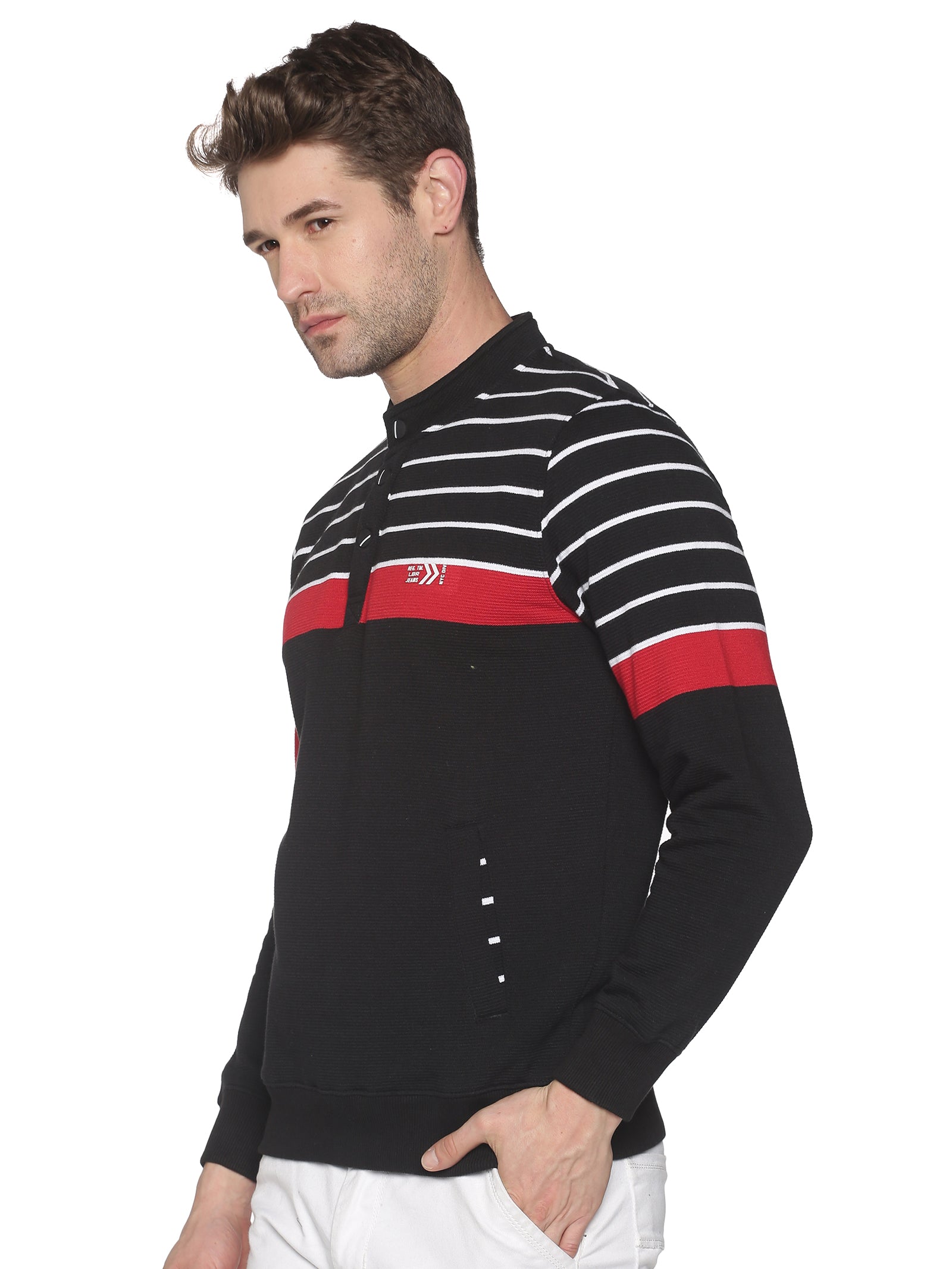 Men Striped Black Sweatshirt