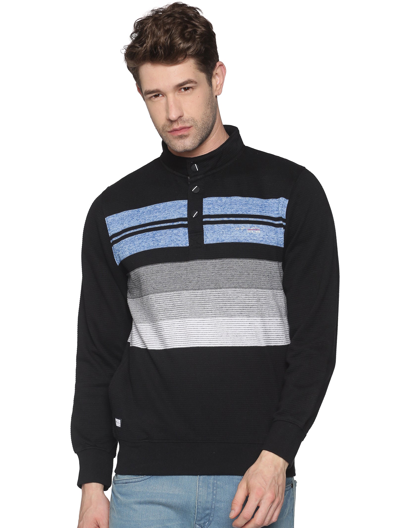 Men Striped Black Sweatshirt