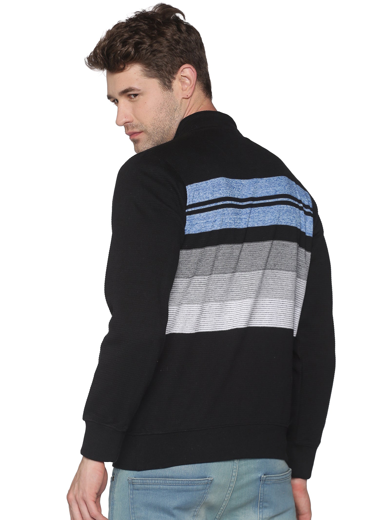 Men Striped Black Sweatshirt