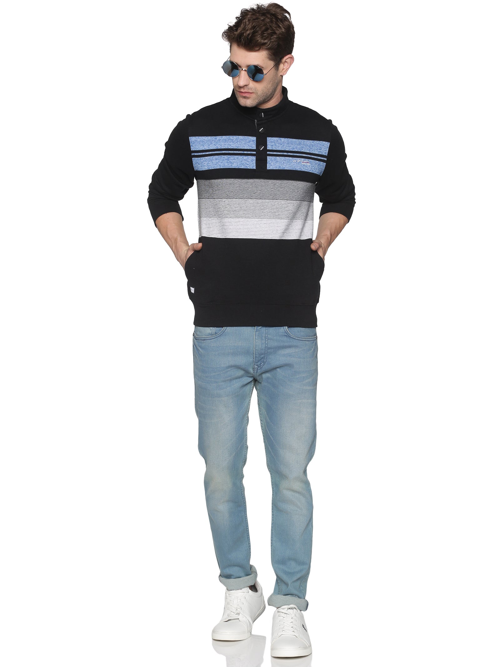 Men Striped Black Sweatshirt