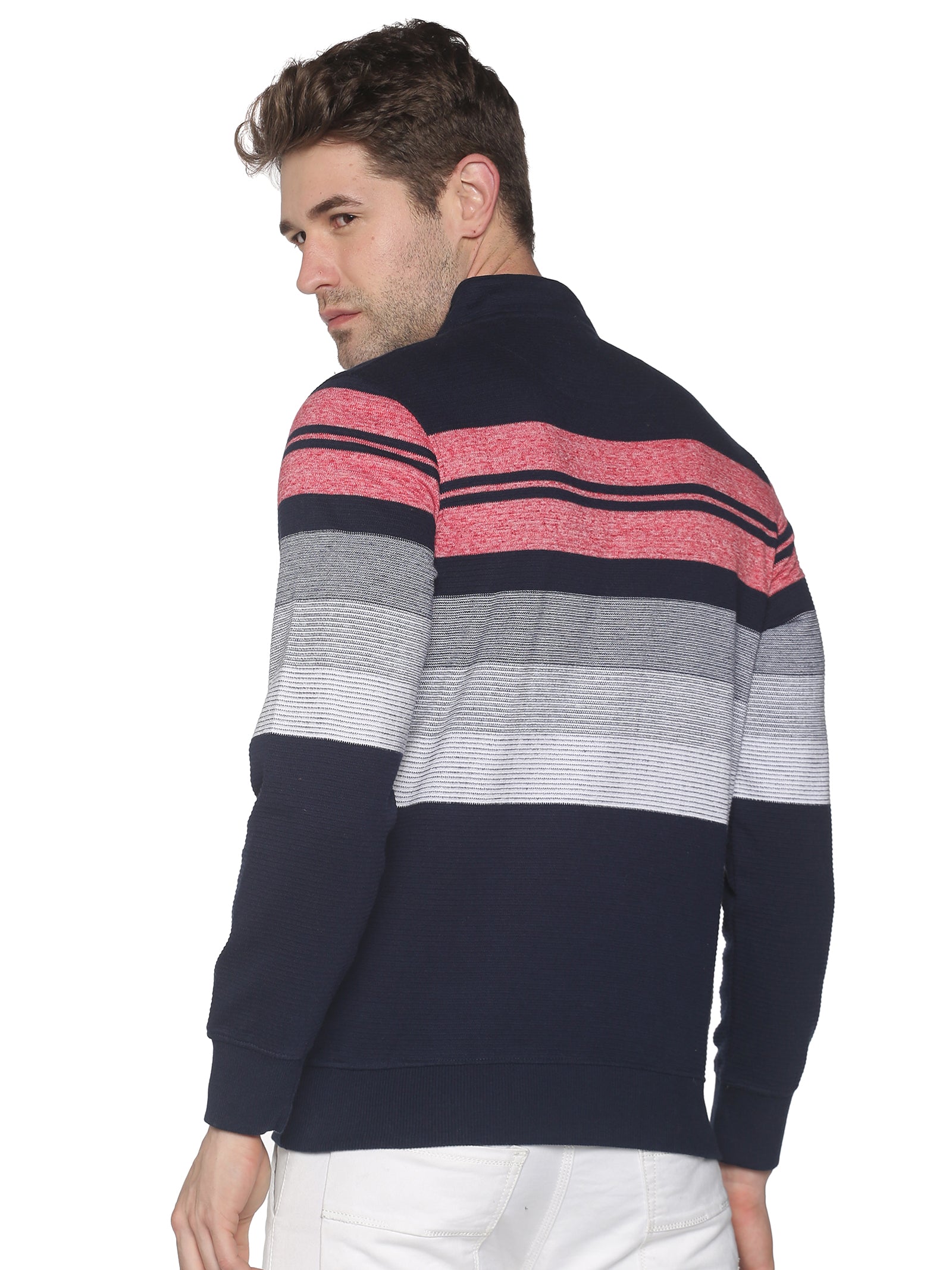 Men Striped Navy Blue Sweatshirt