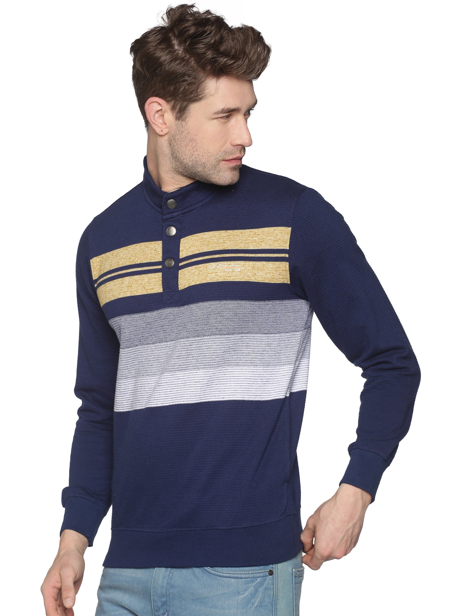 Men Striped Navy Blue Sweatshirt