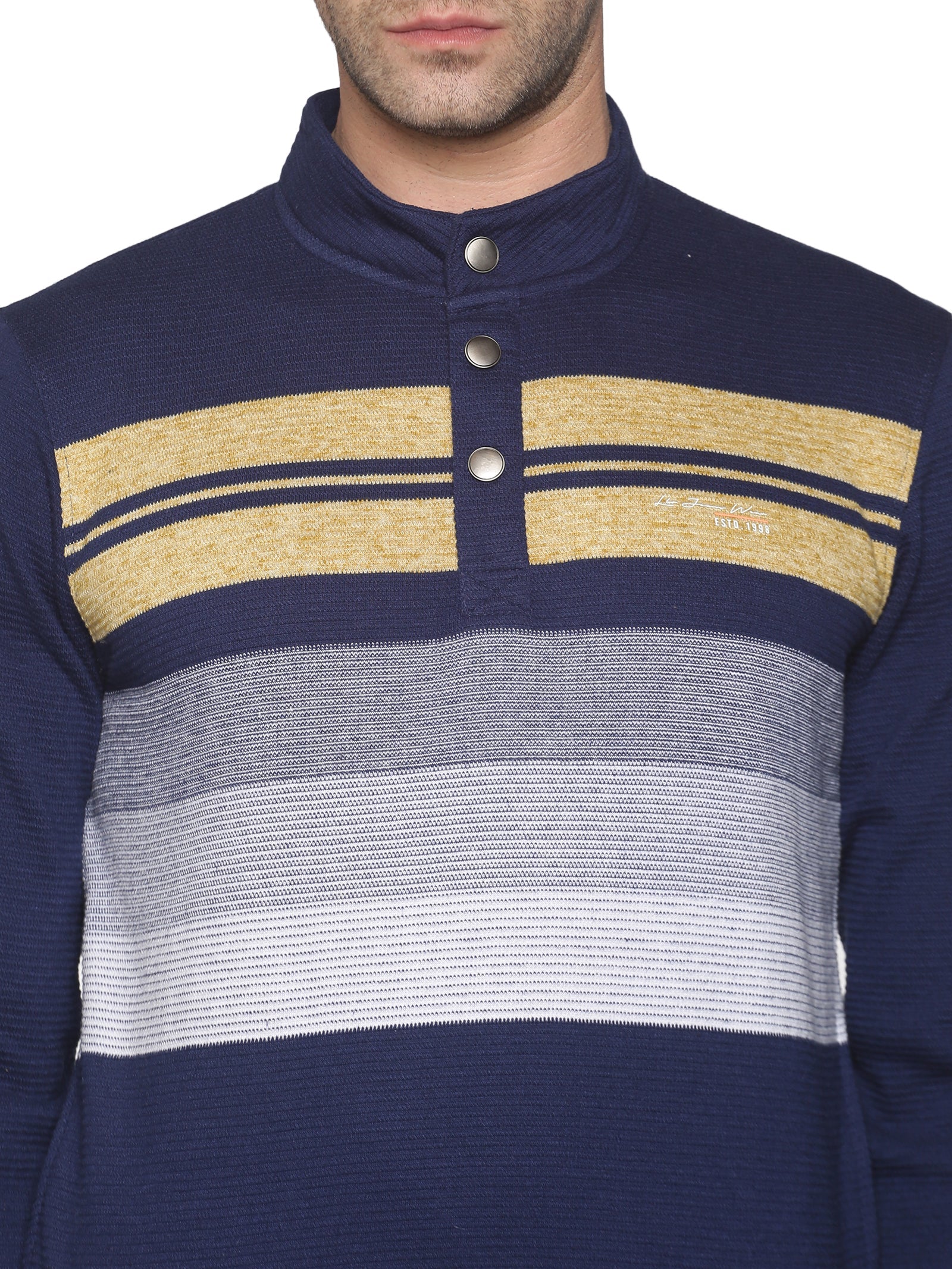 Men Striped Navy Blue Sweatshirt