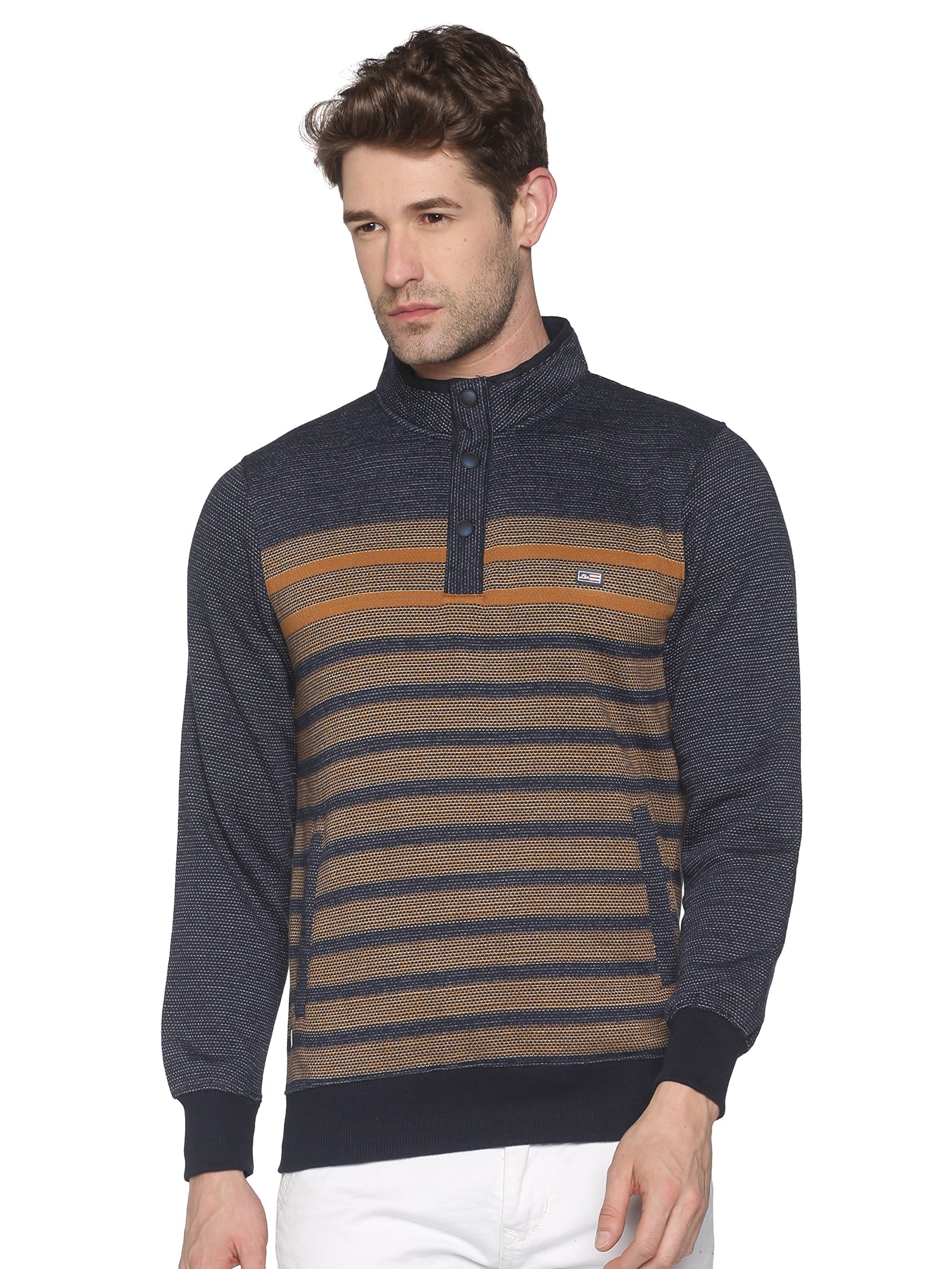 Men Striped Navy Blue Sweatshirt