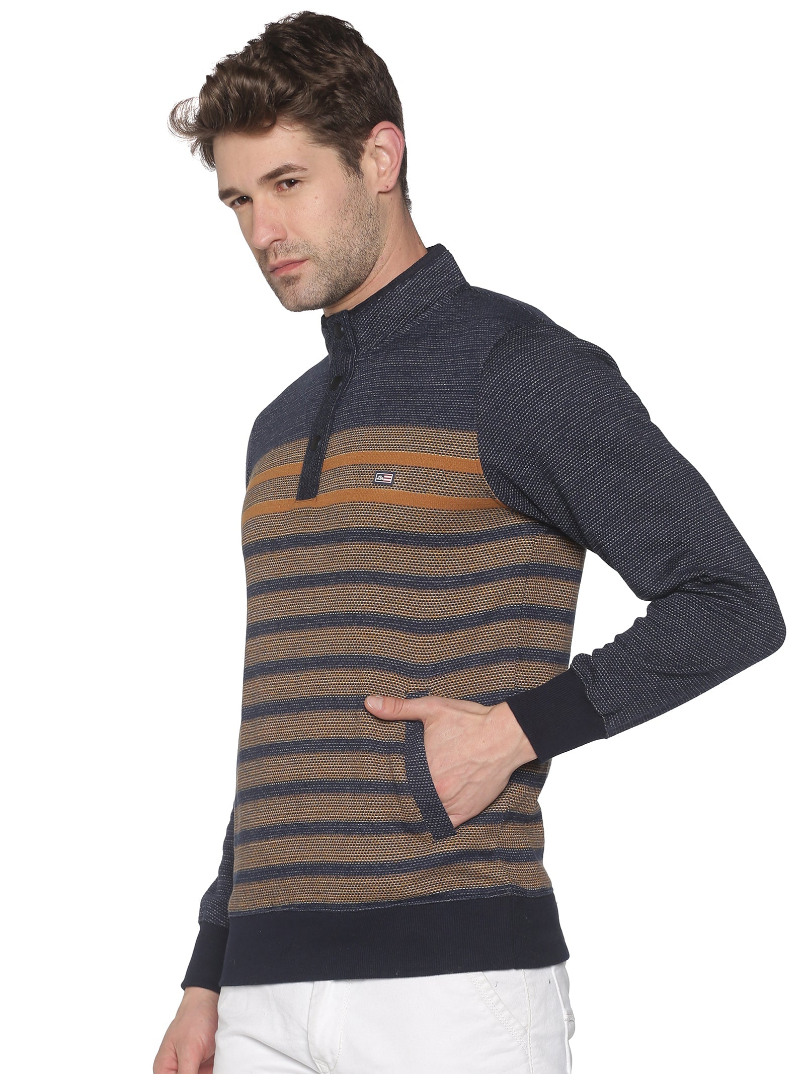 Men Striped Navy Blue Sweatshirt