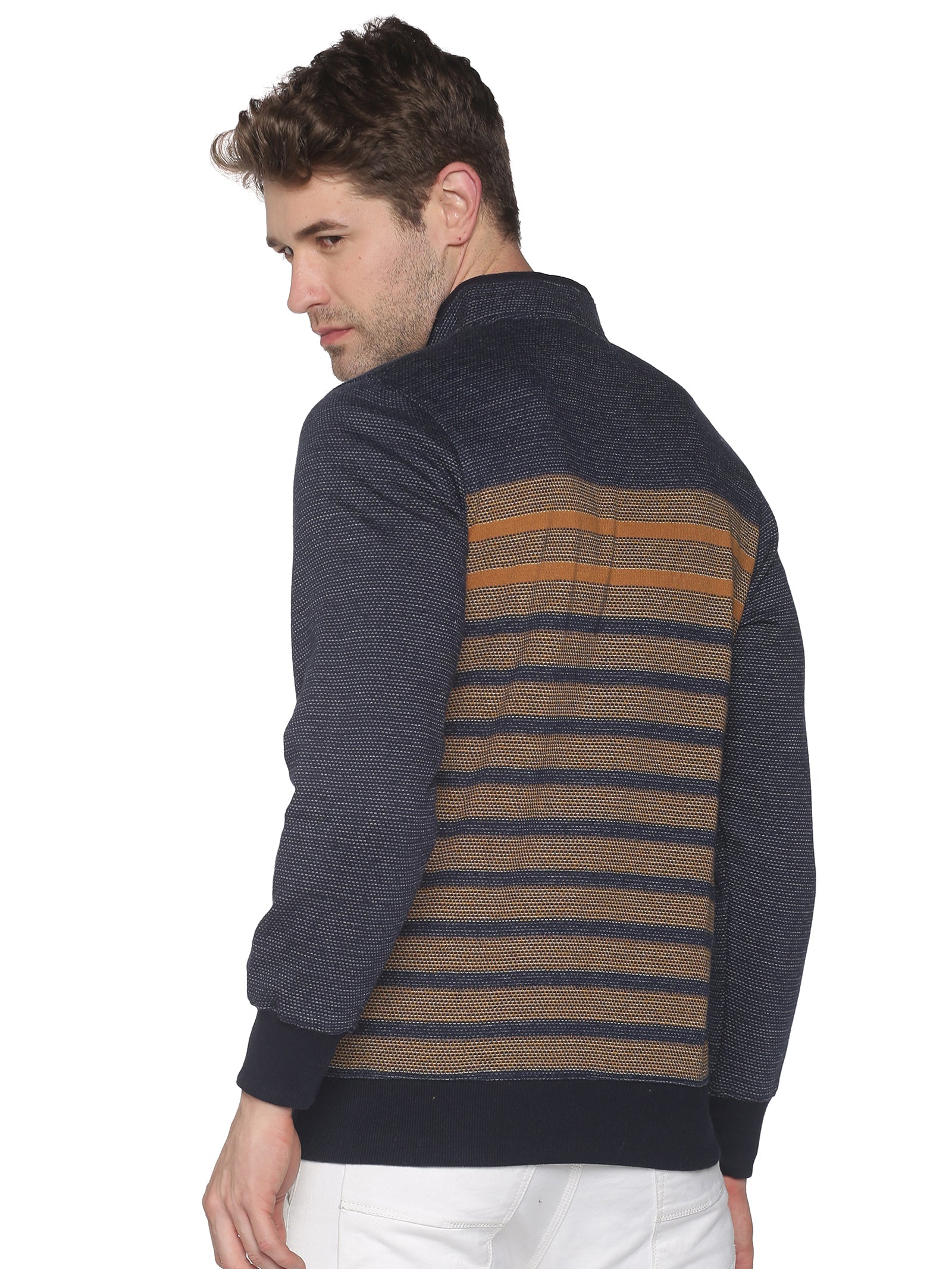 Men Striped Navy Blue Sweatshirt