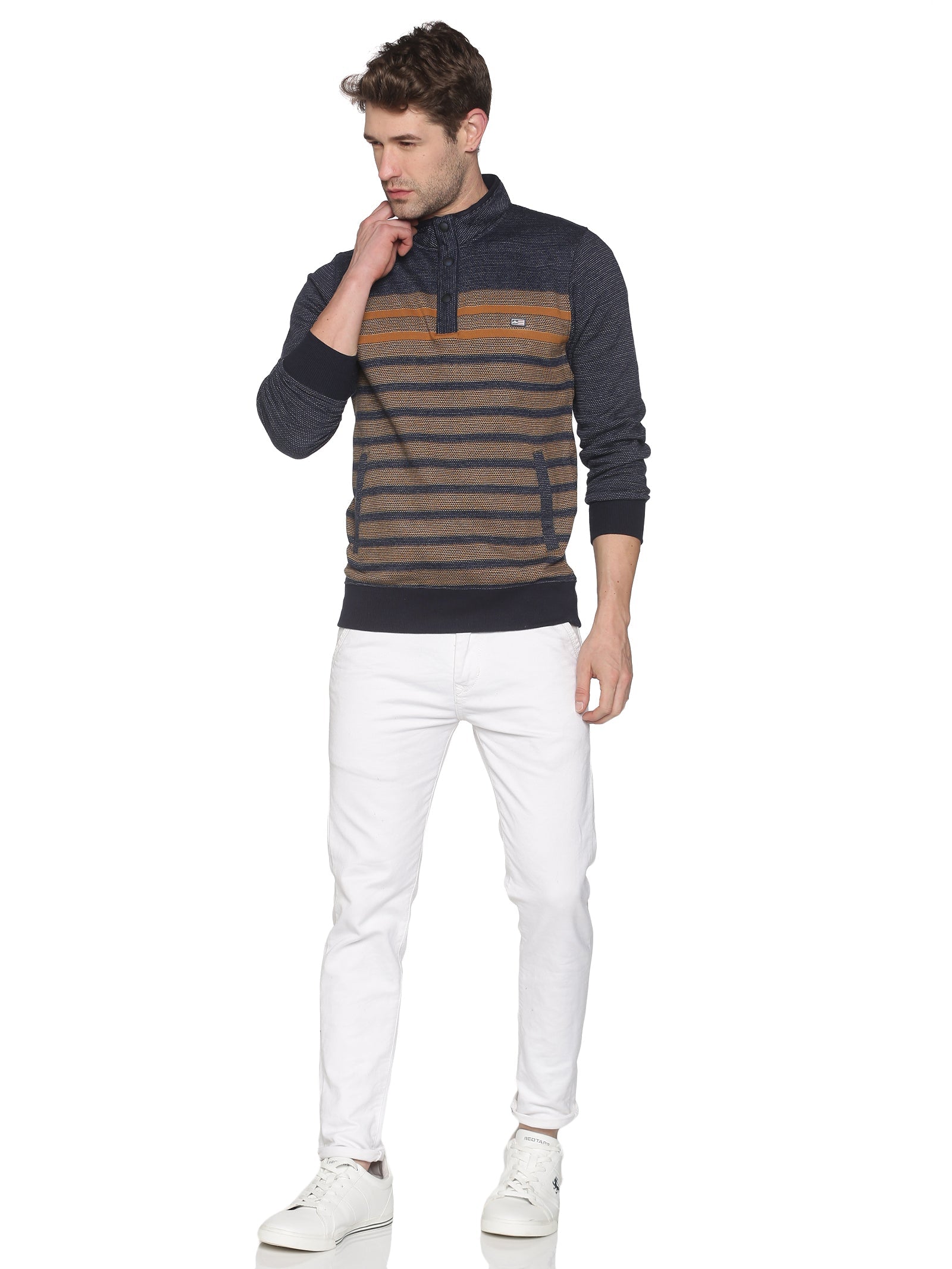 Men Striped Navy Blue Sweatshirt