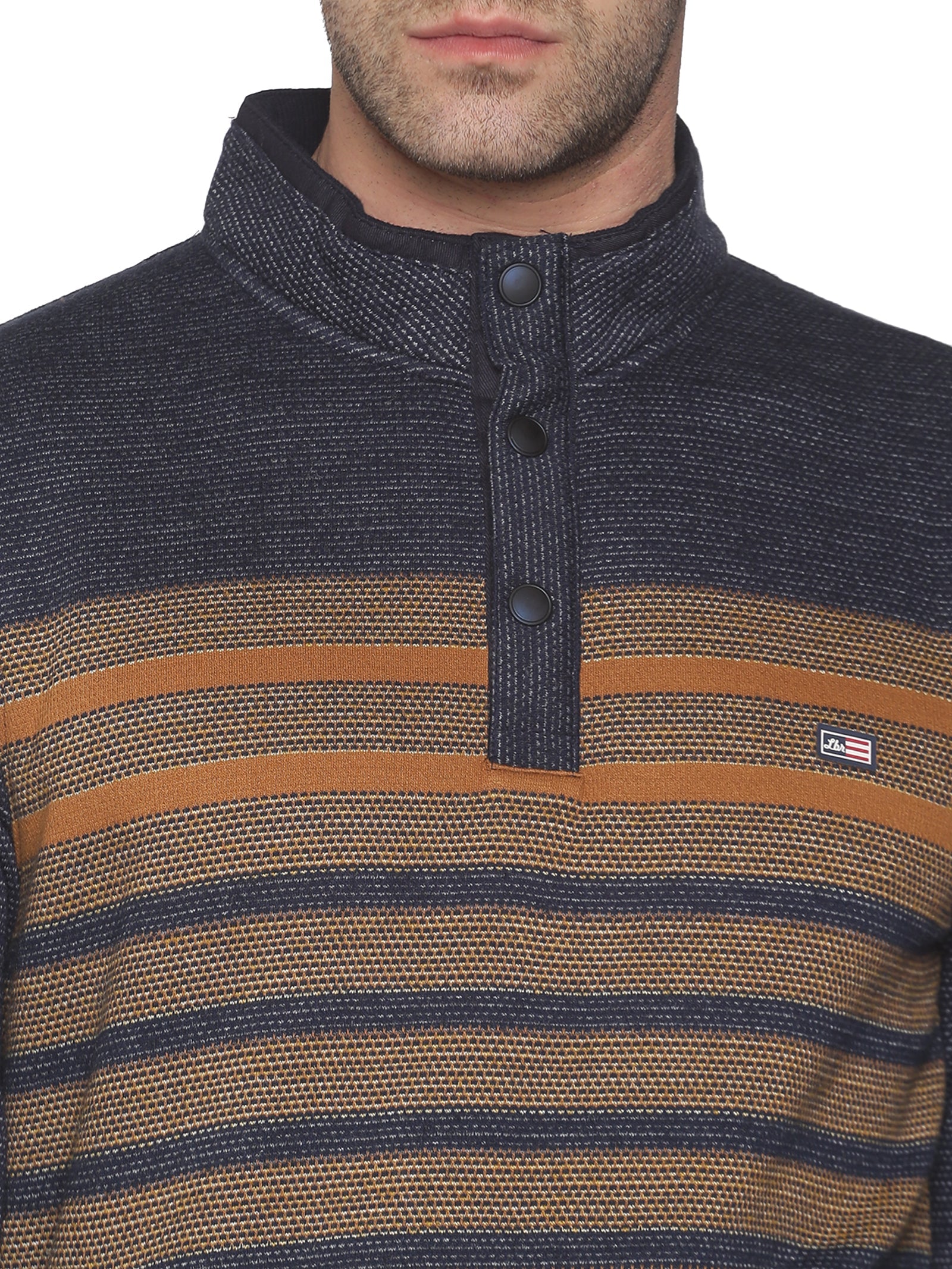 Men Striped Navy Blue Sweatshirt