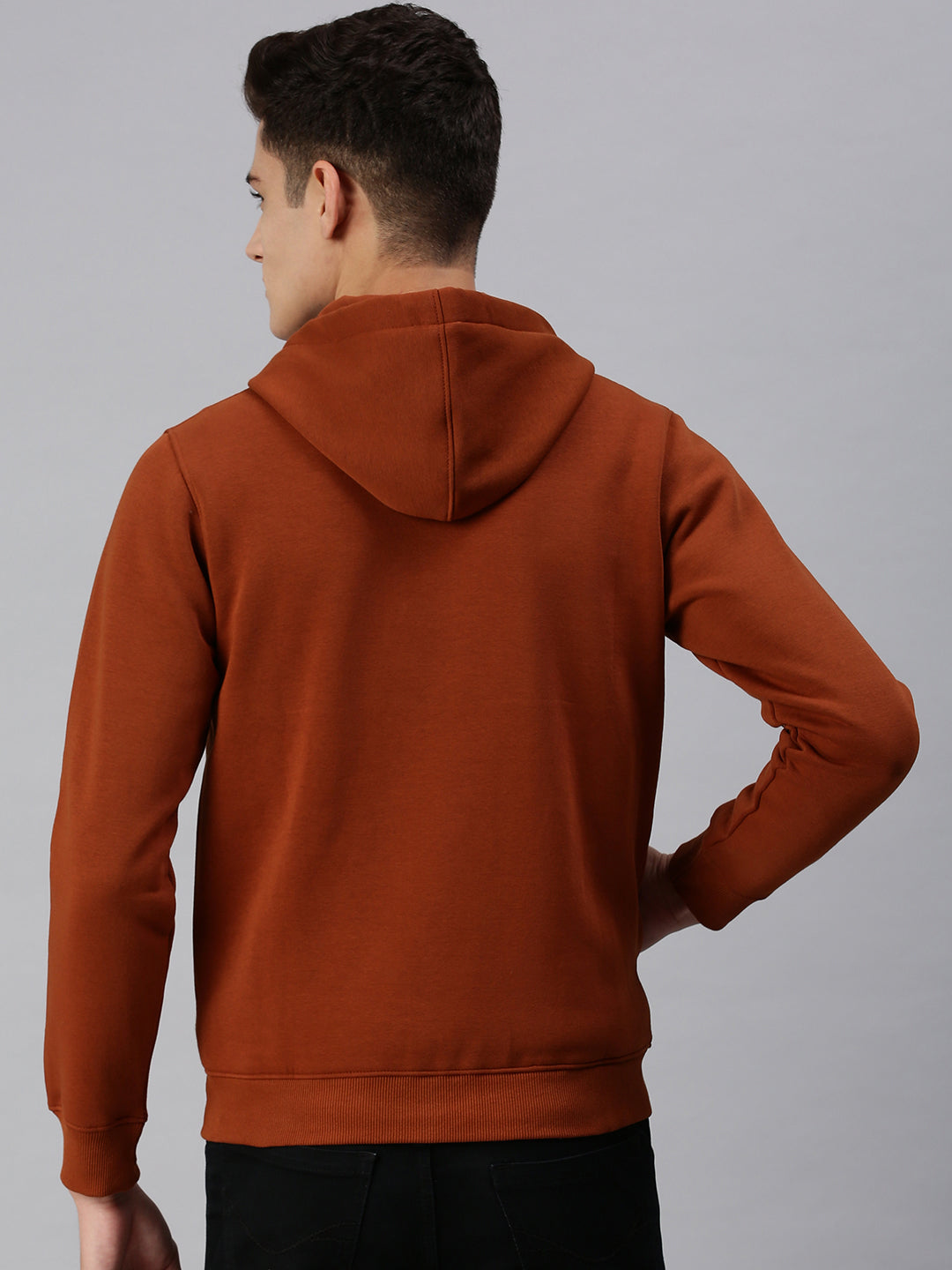 Men Hooded Solid Brown Pullover