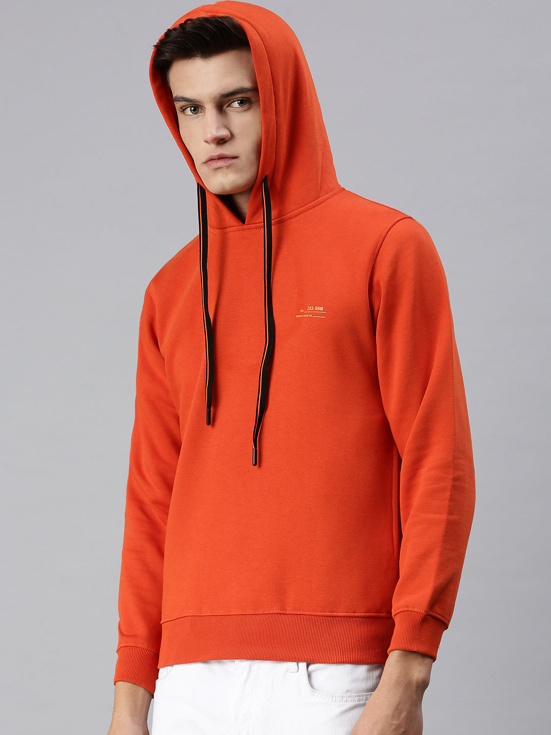 Men Hooded Solid Orange Sweatshirt