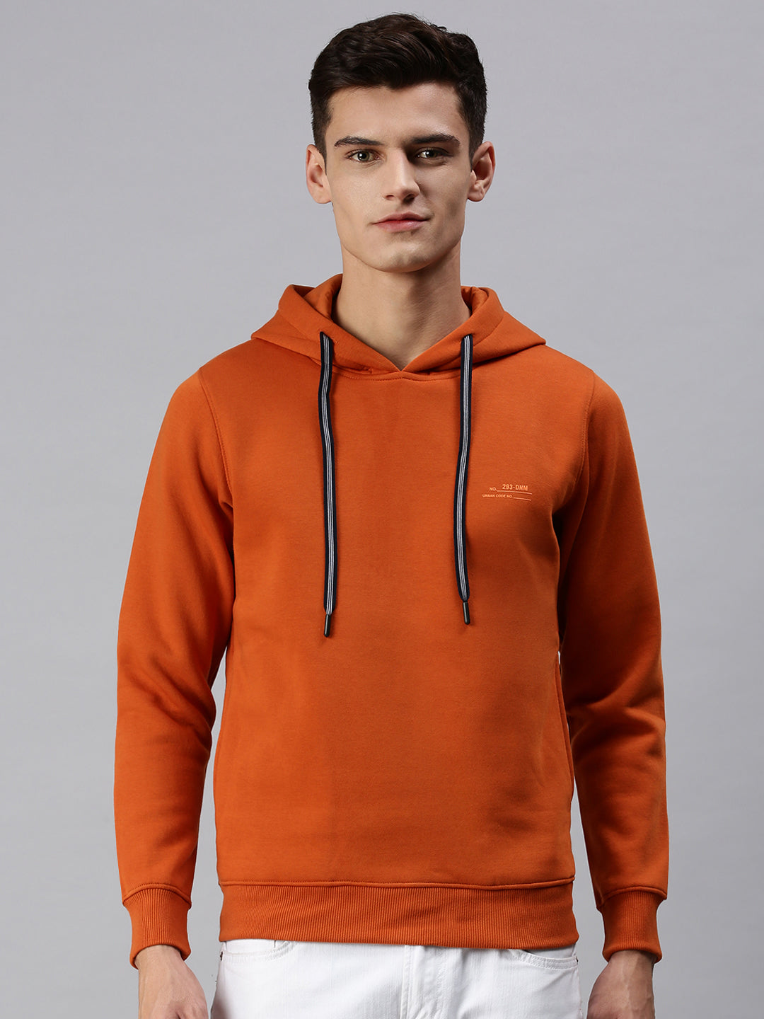 Men Hooded Solid Orange Sweatshirt