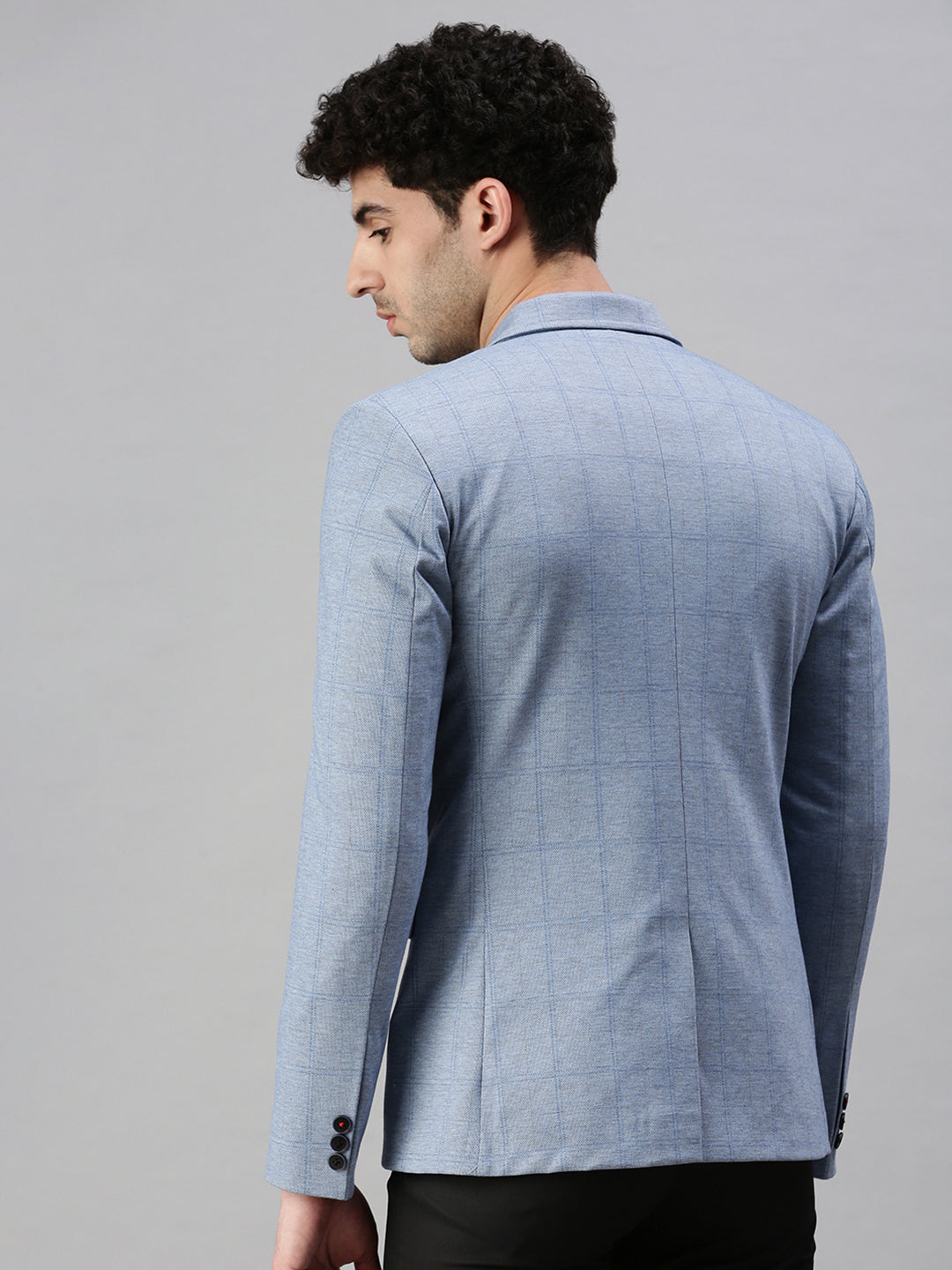 Men's Checked Blue Single Breasted Blazer