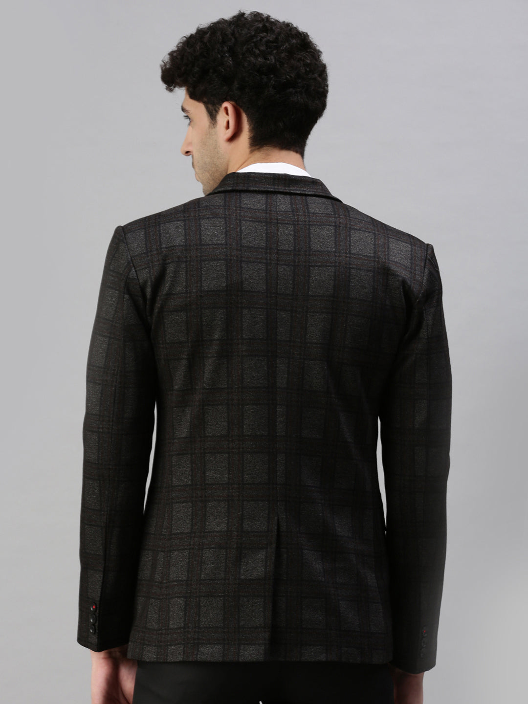 Men's Checked Black Single Breasted Blazer