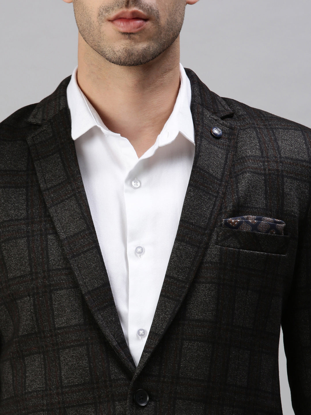 Men's Checked Black Single Breasted Blazer