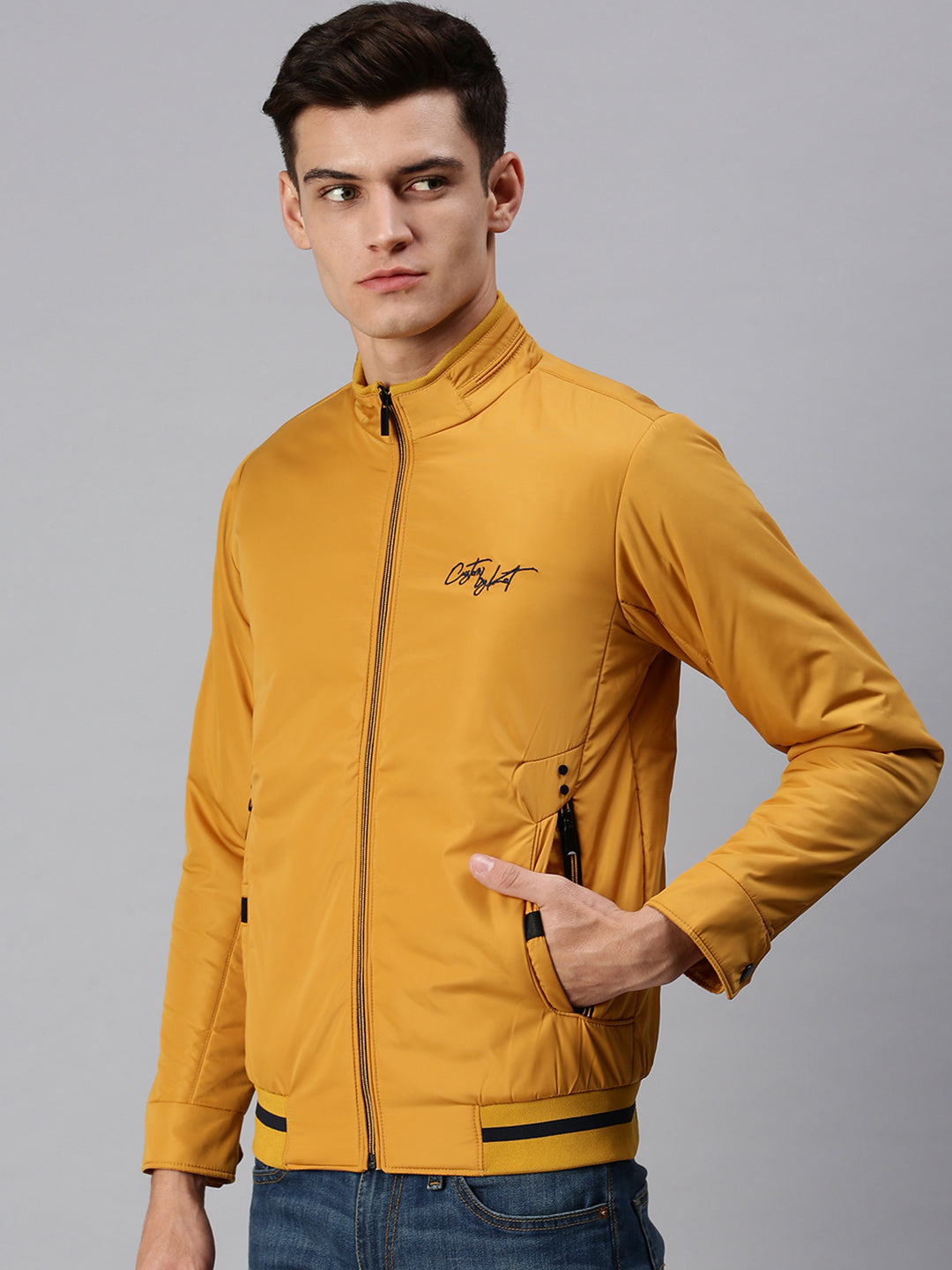 Men Solid Yellow Sporty Jacket