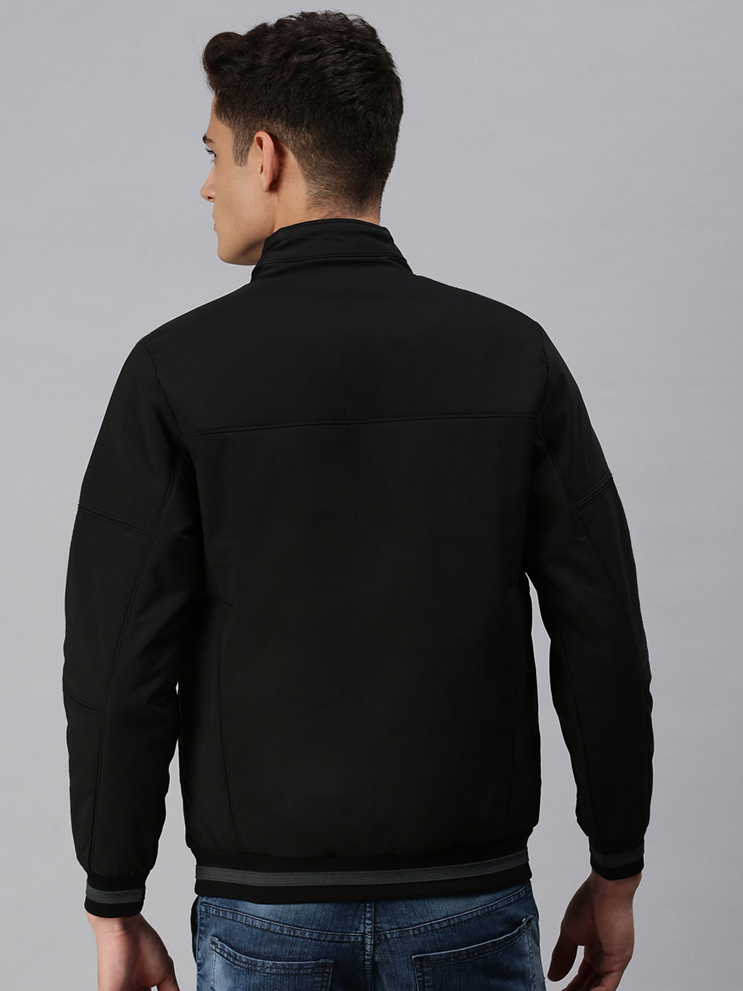 Men Solid Black Sporty Jacket