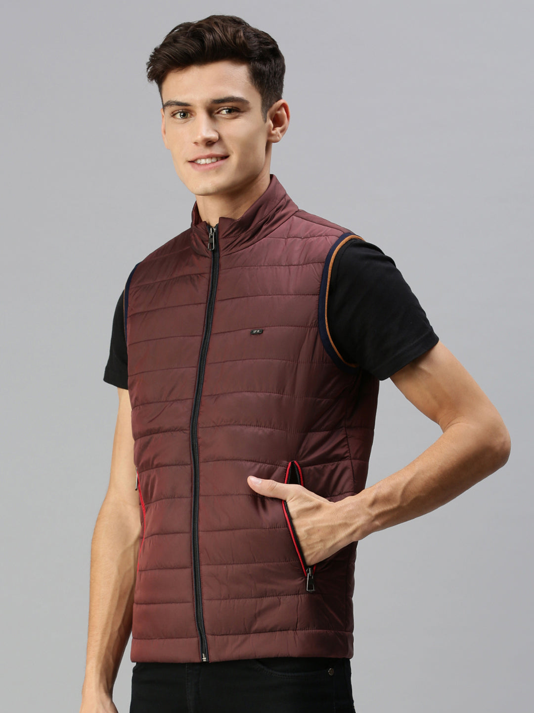 Men Solid Maroon Padded Jacket