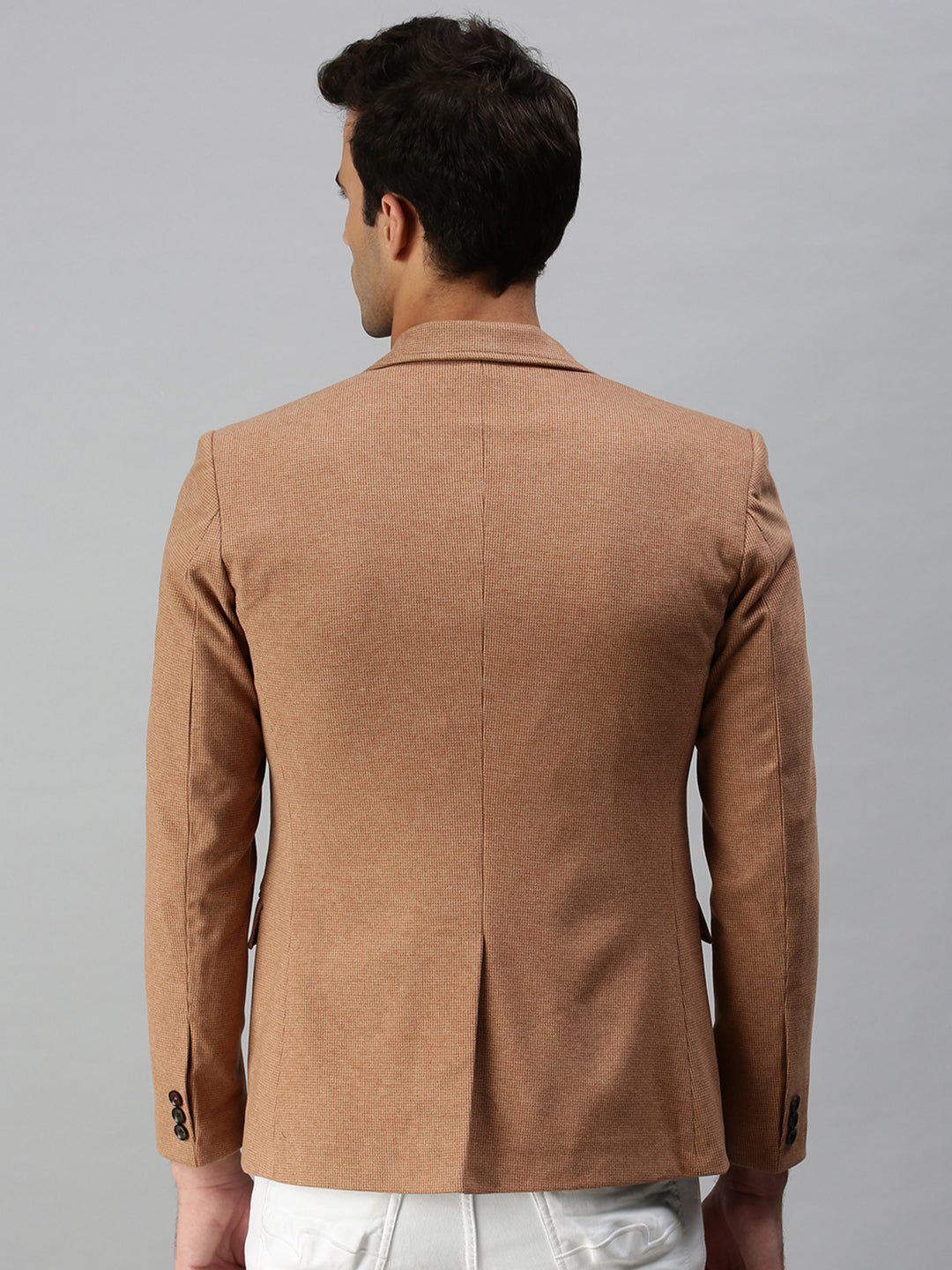 Men's Solid Brown Single Breasted Blazer