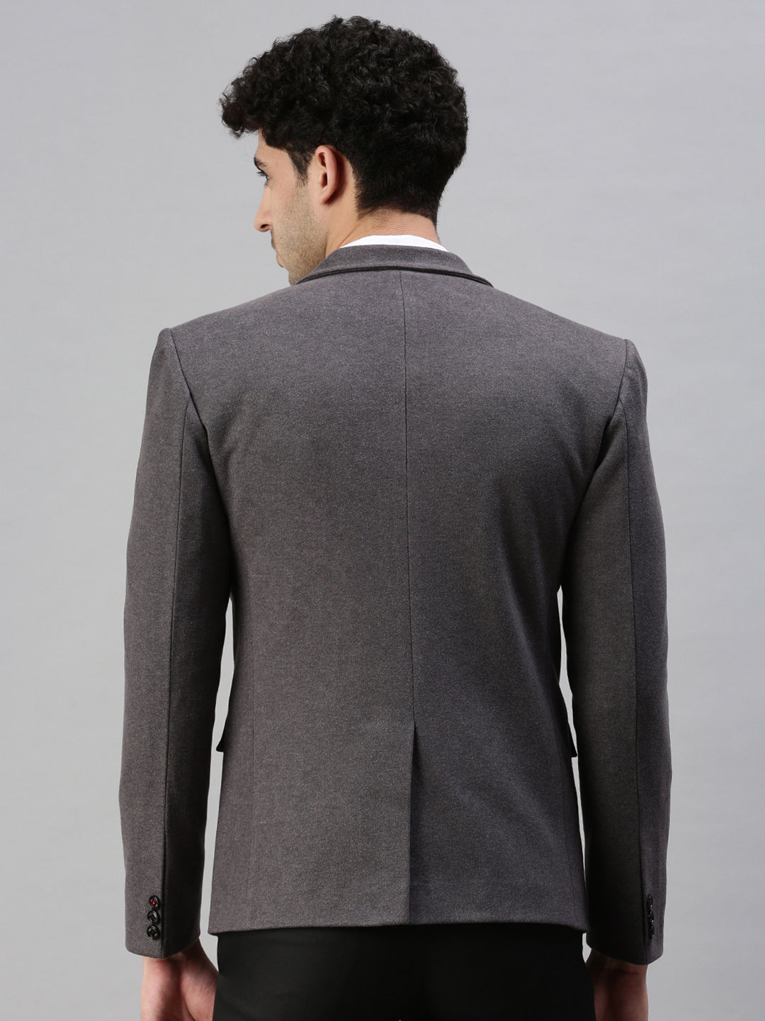 Men's Solid Grey Single Breasted Blazer