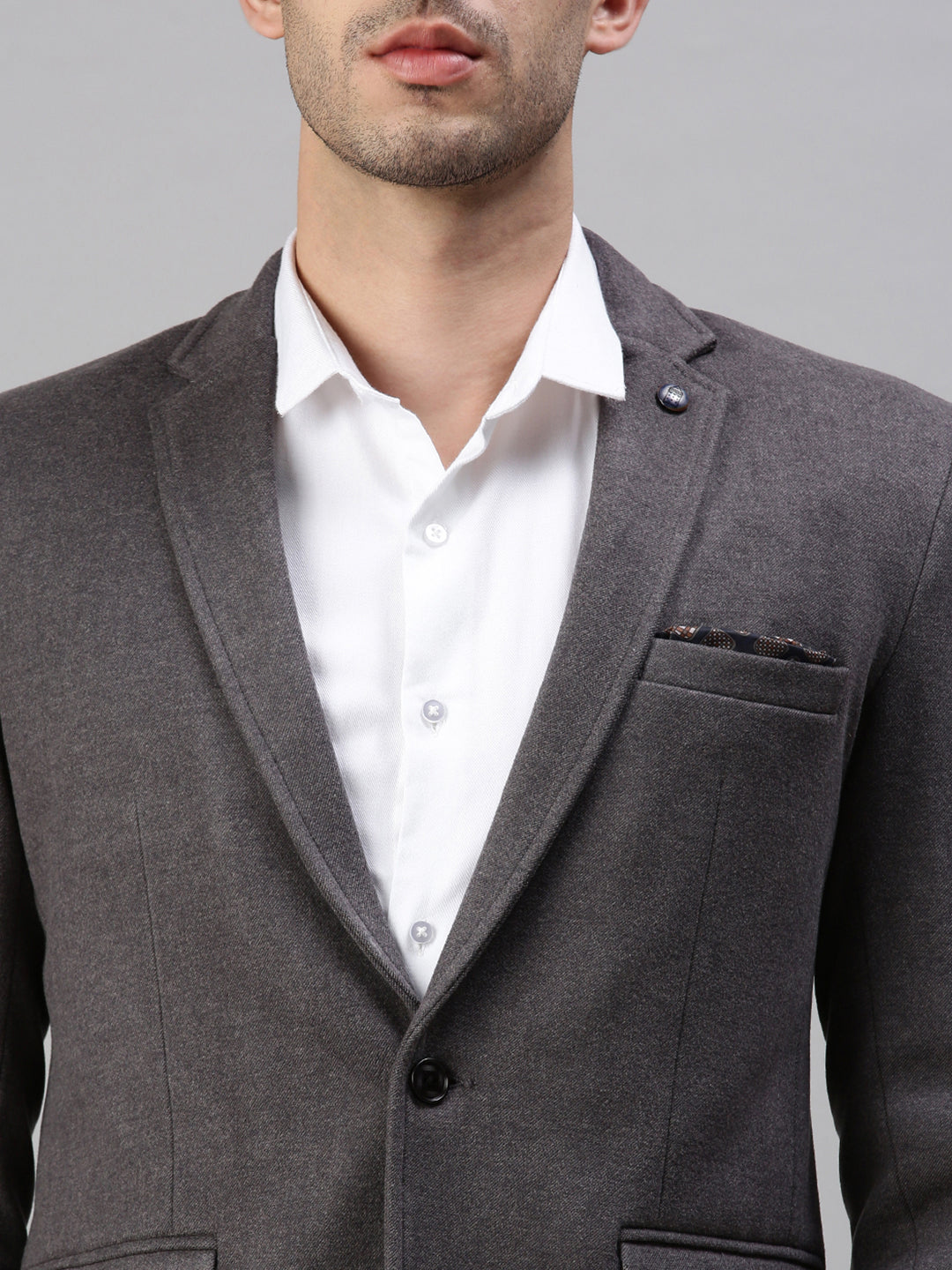 Men's Solid Grey Single Breasted Blazer