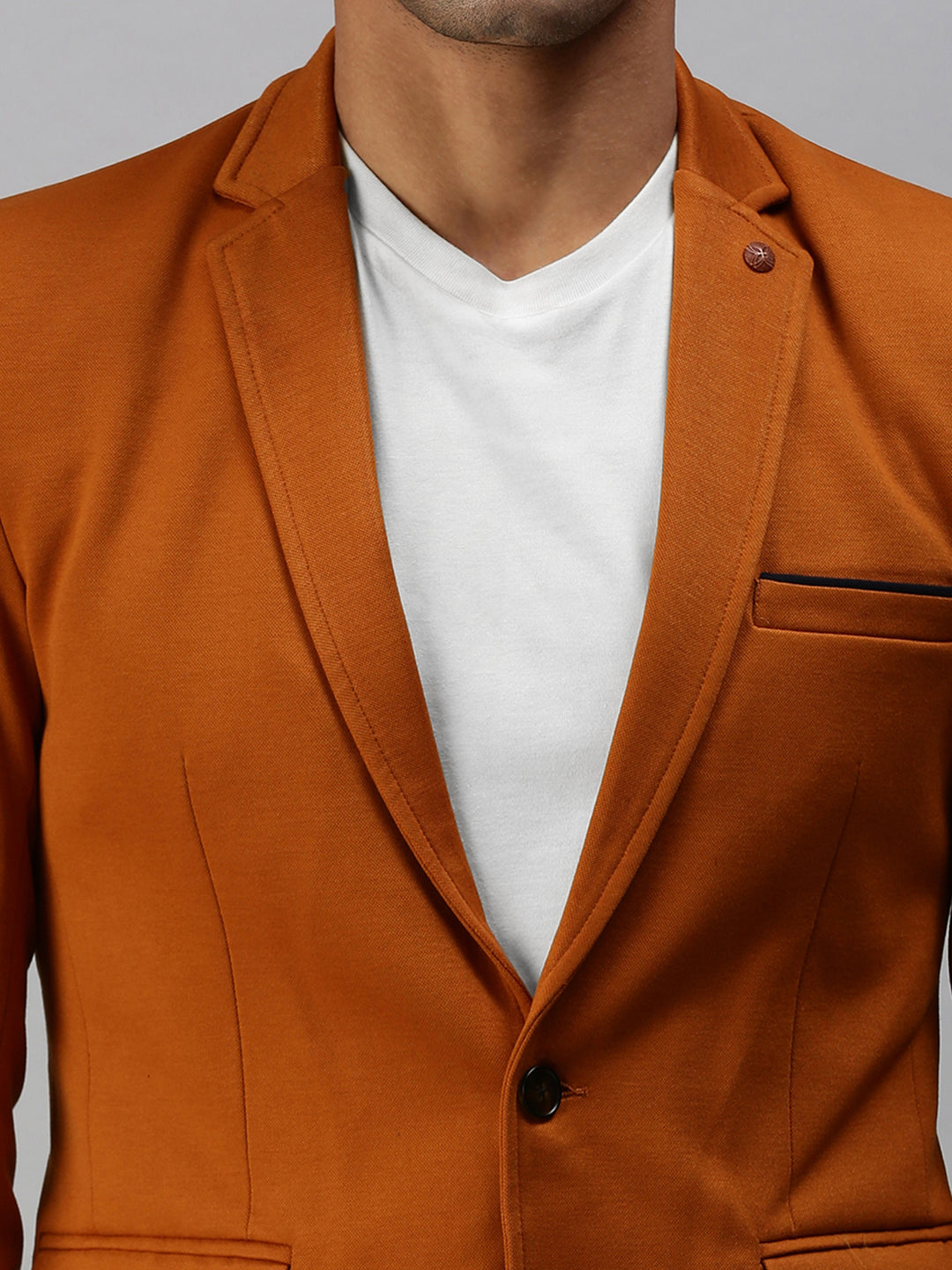 Men's Solid Brown Single Breasted Blazer