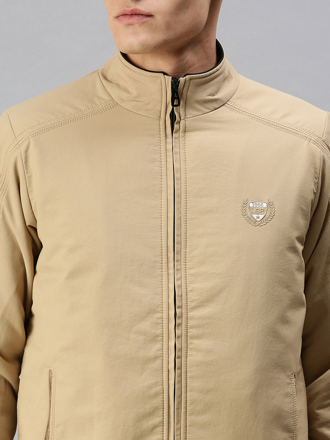 Men Solid Beige Open Front Jacket