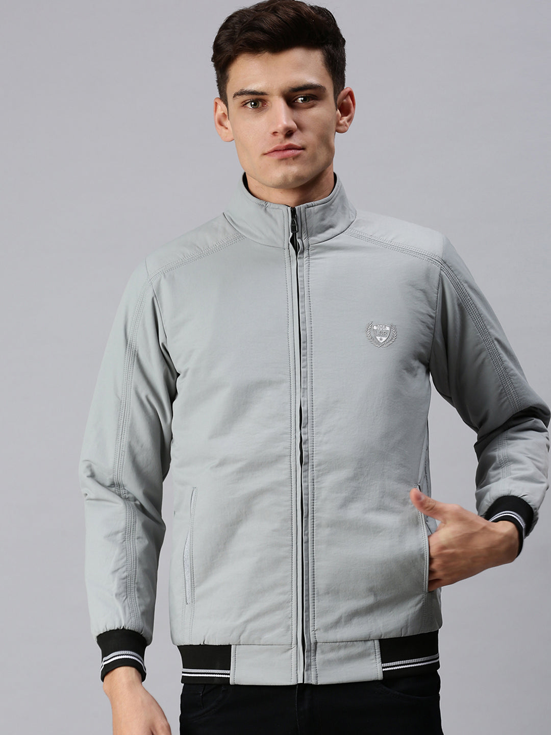 Men Solid Grey Open Front Jacket