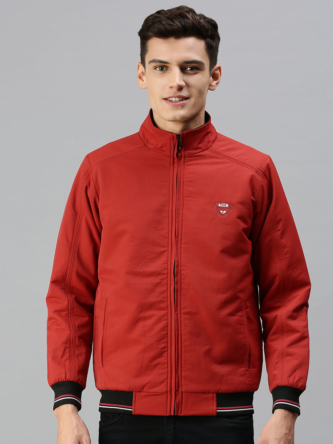 Men Solid Red Open Front Jacket