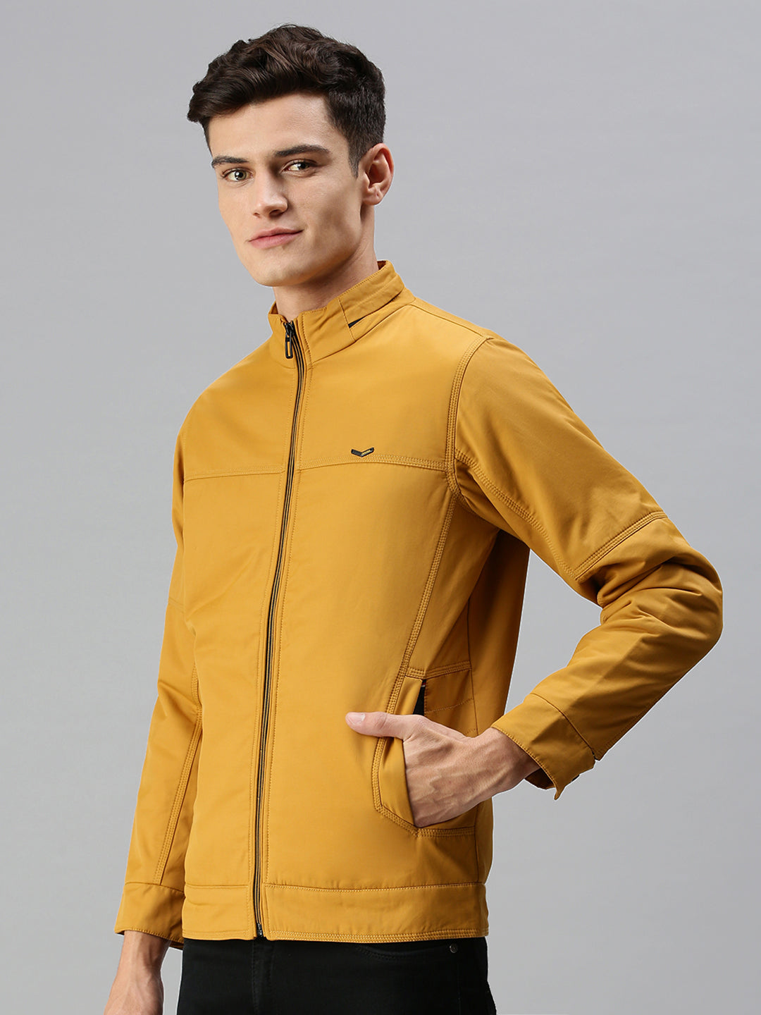 Men Solid Yellow Open Front Jacket