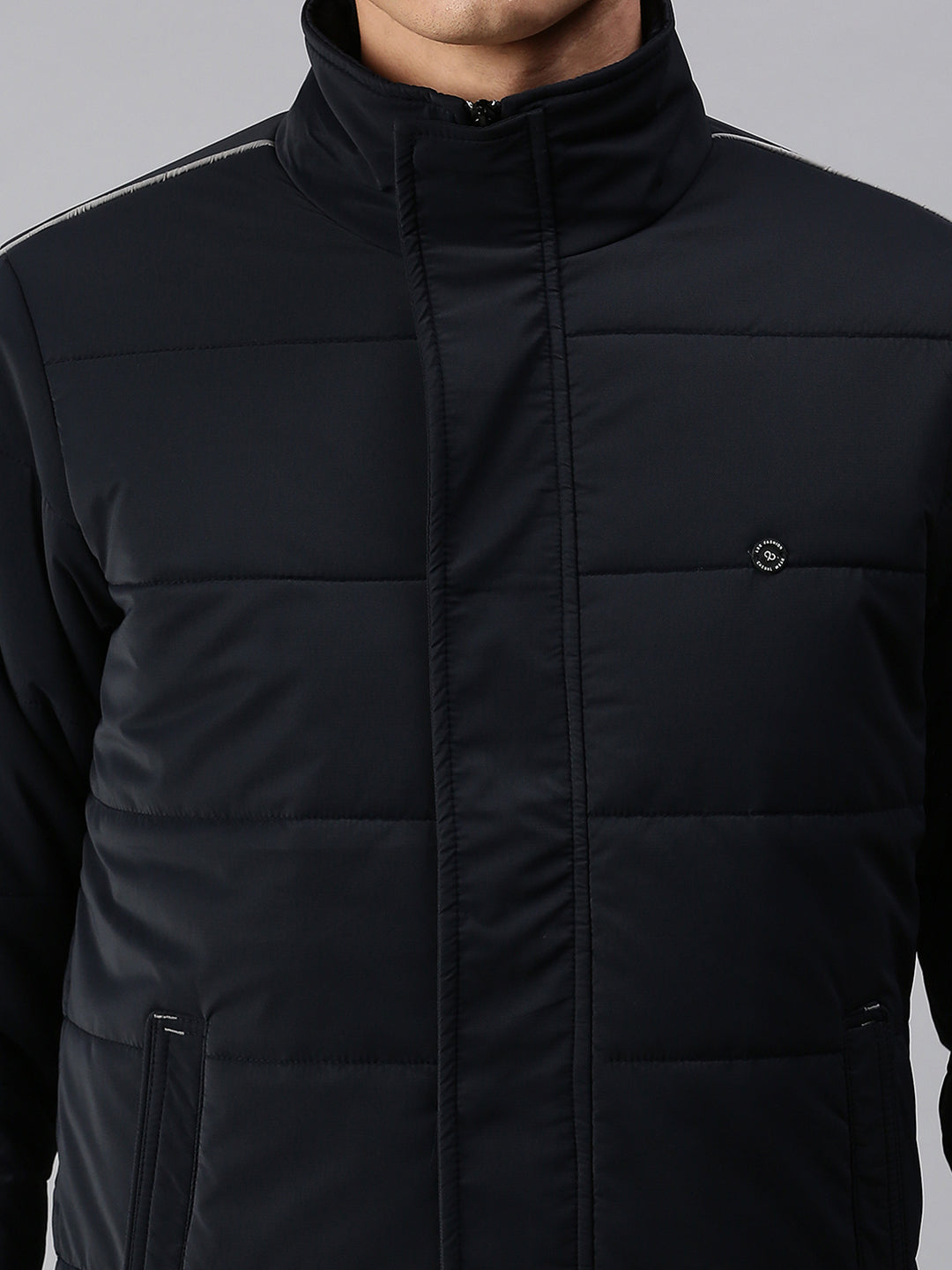 Men Solid Black Padded Jacket