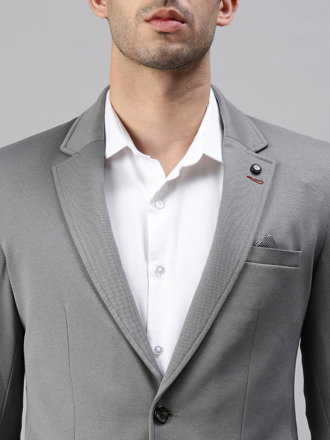 Men's Solid Grey Single Breasted Blazer