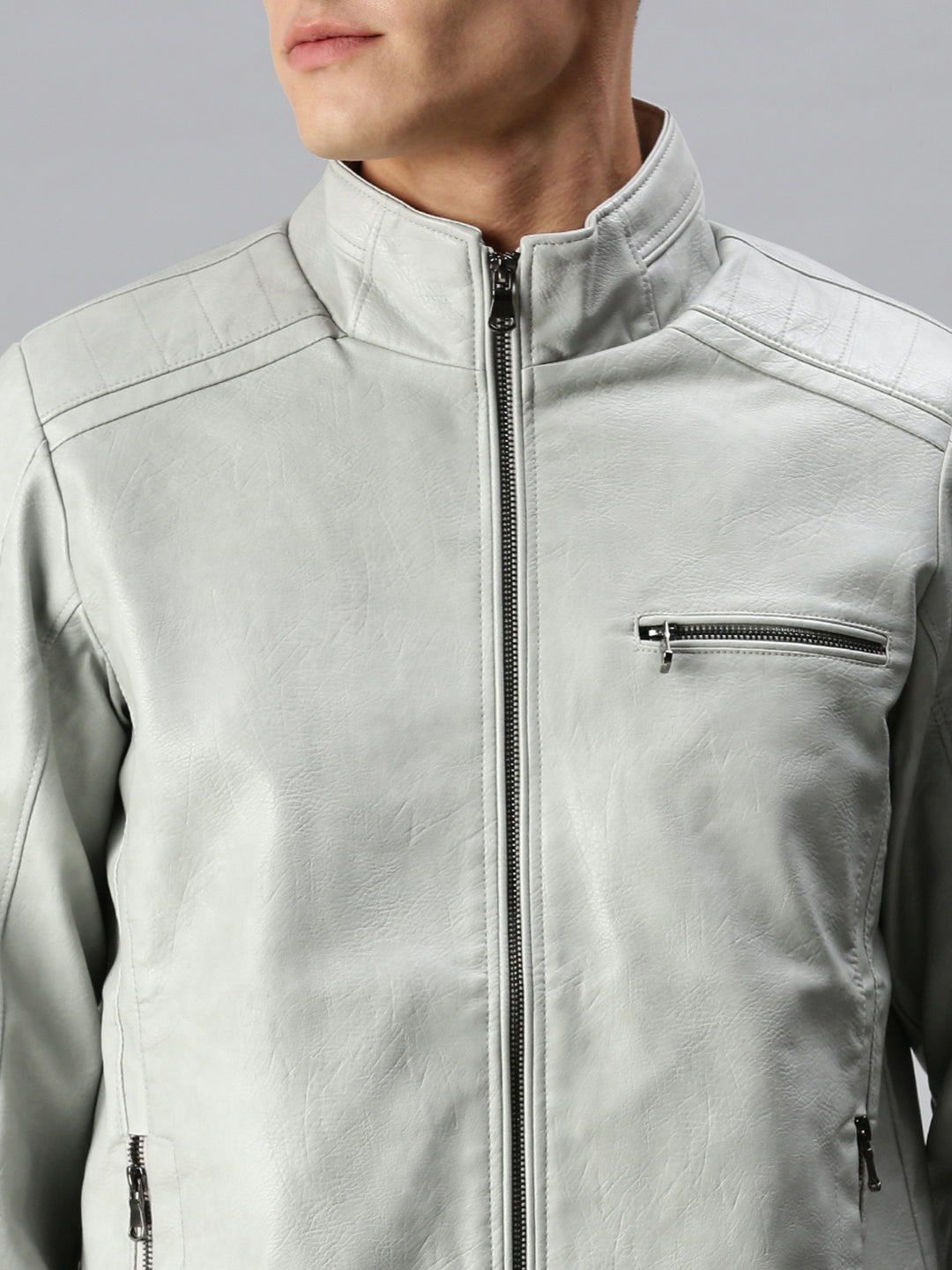 Men Solid Grey Jacket