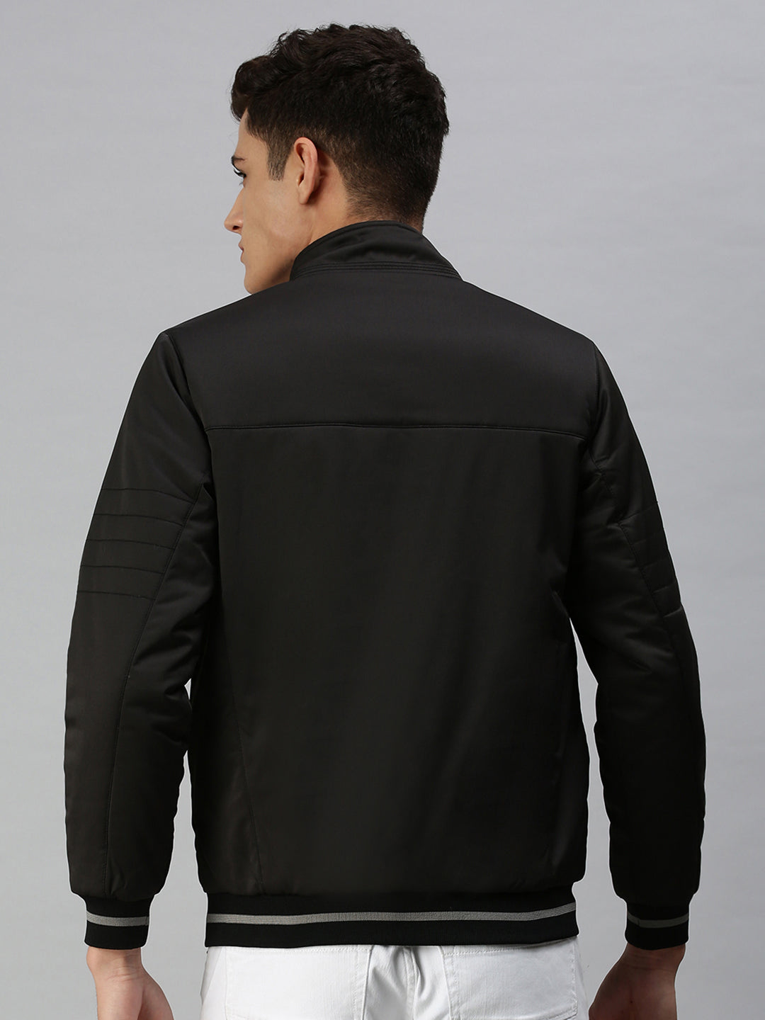 Men Solid Black Open Front Jacket