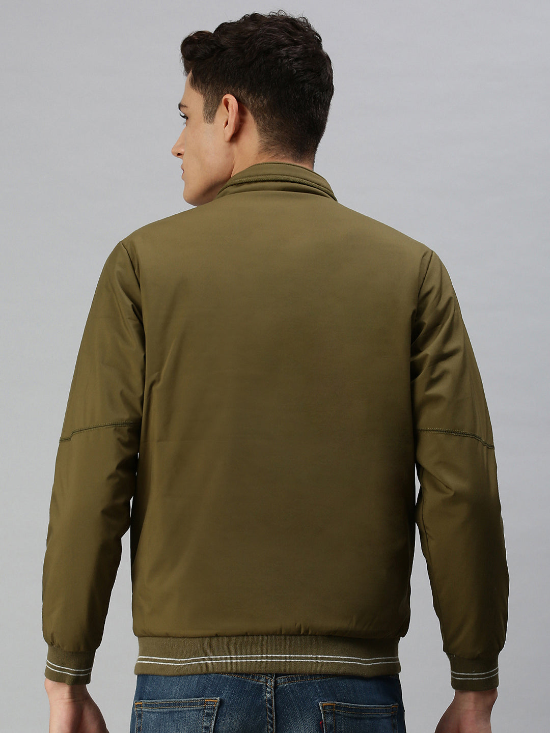 Men Printed Green Open Front Jacket