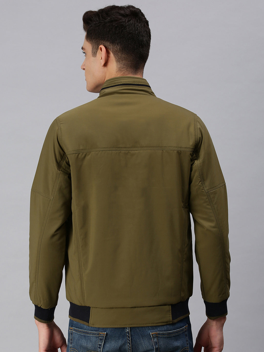 Men Solid Green Open Front Jacket