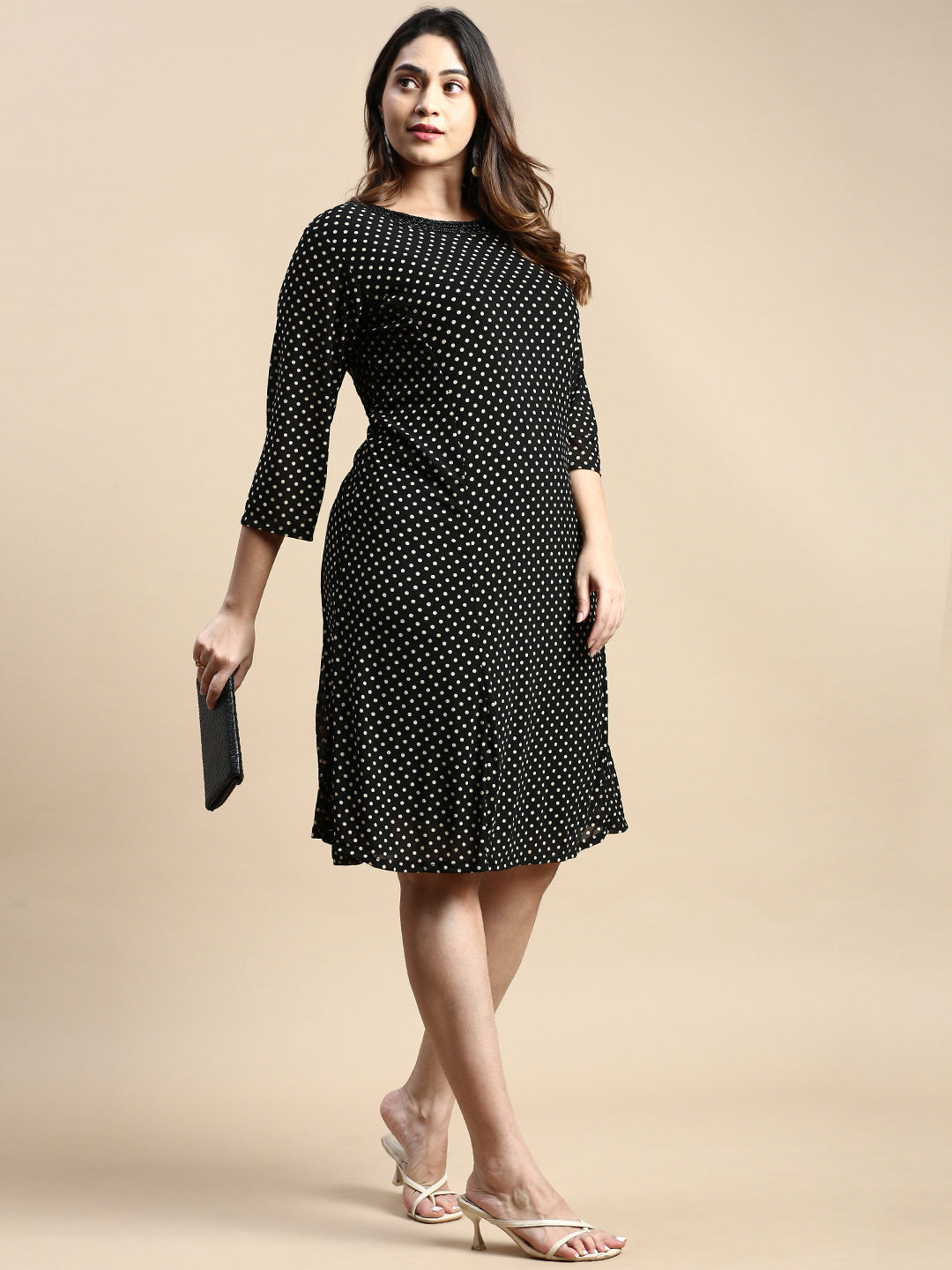 Women Black Polka Dots A-Line Dress