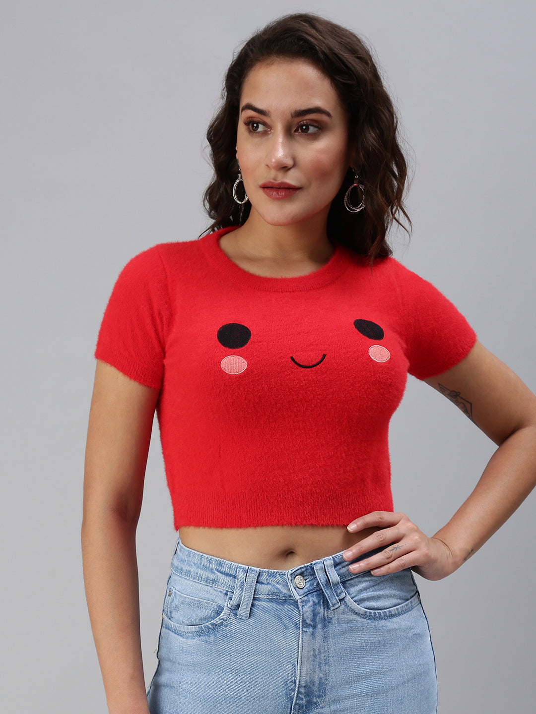 Women Solid Red Fitted Top