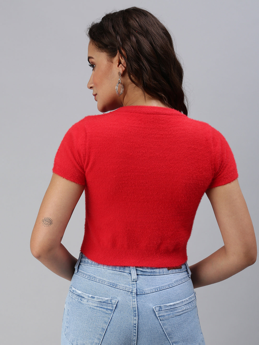 Women Solid Red Fitted Top