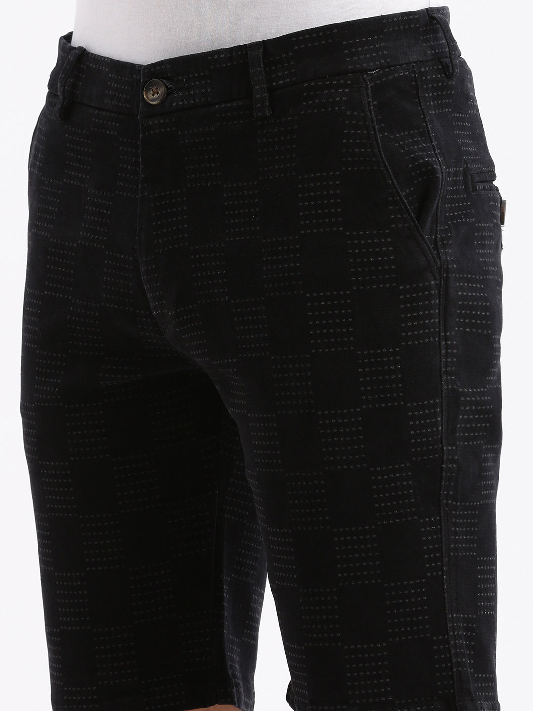 Men Geometric Black Denim Shorts