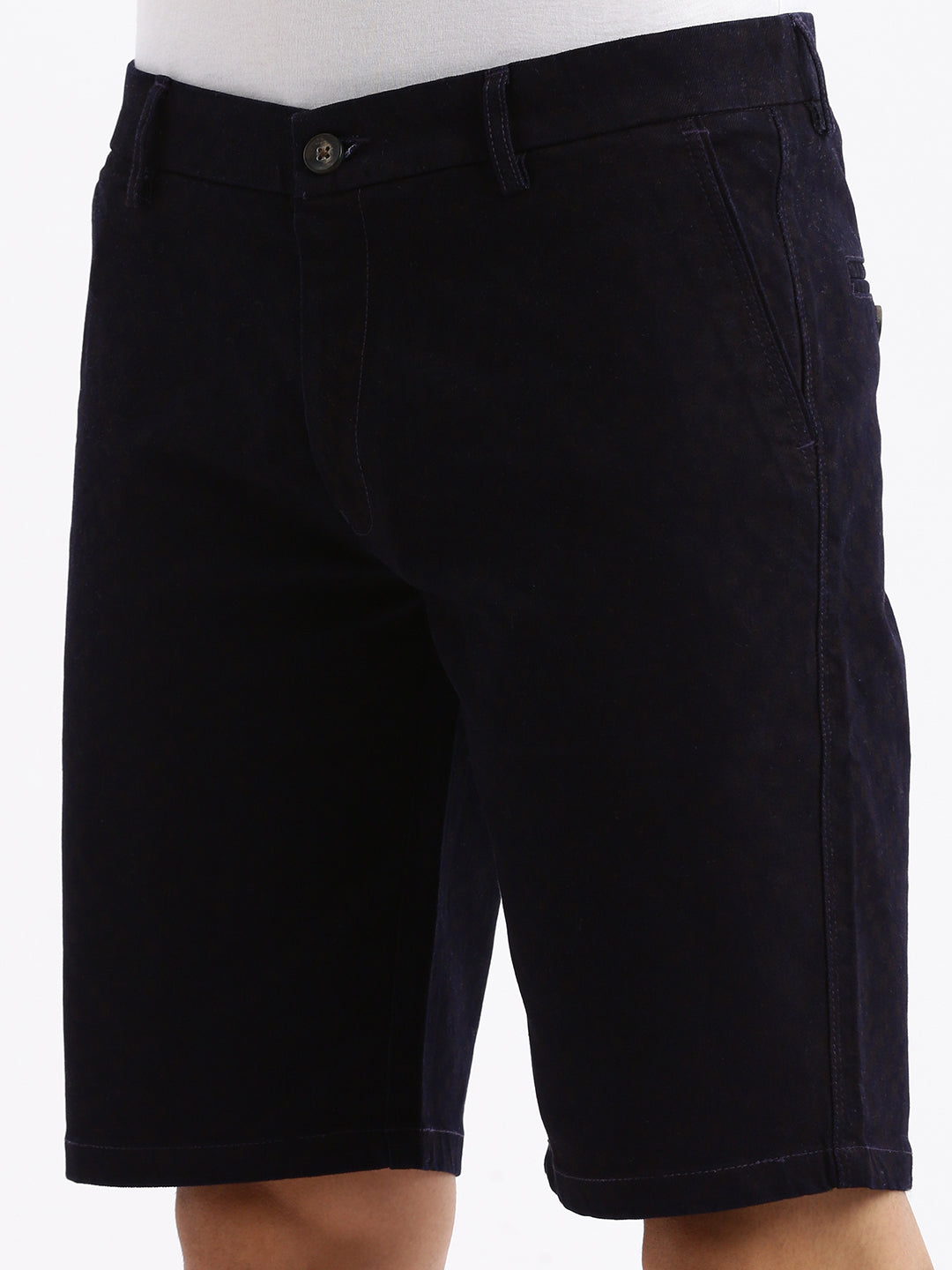 Men Geometric Navy Blue Denim Shorts