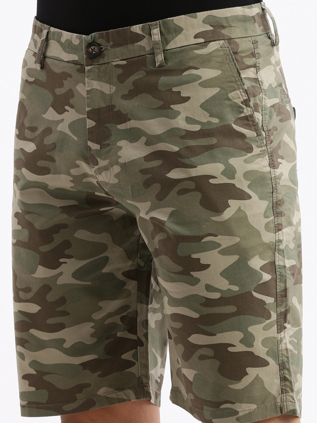 Men Camouflage Olive Cotton Shorts