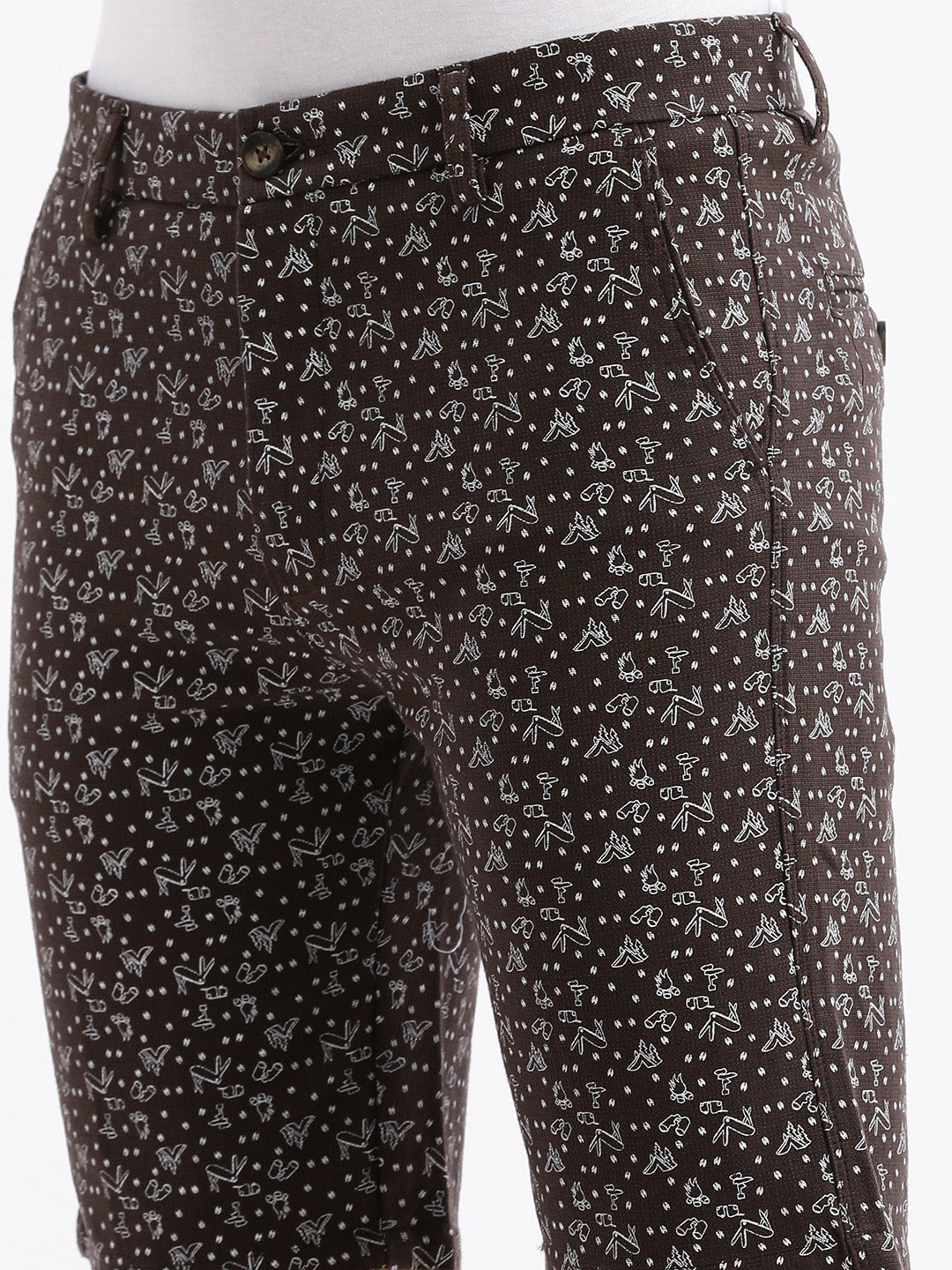 Men Graphic Brown Cotton Shorts