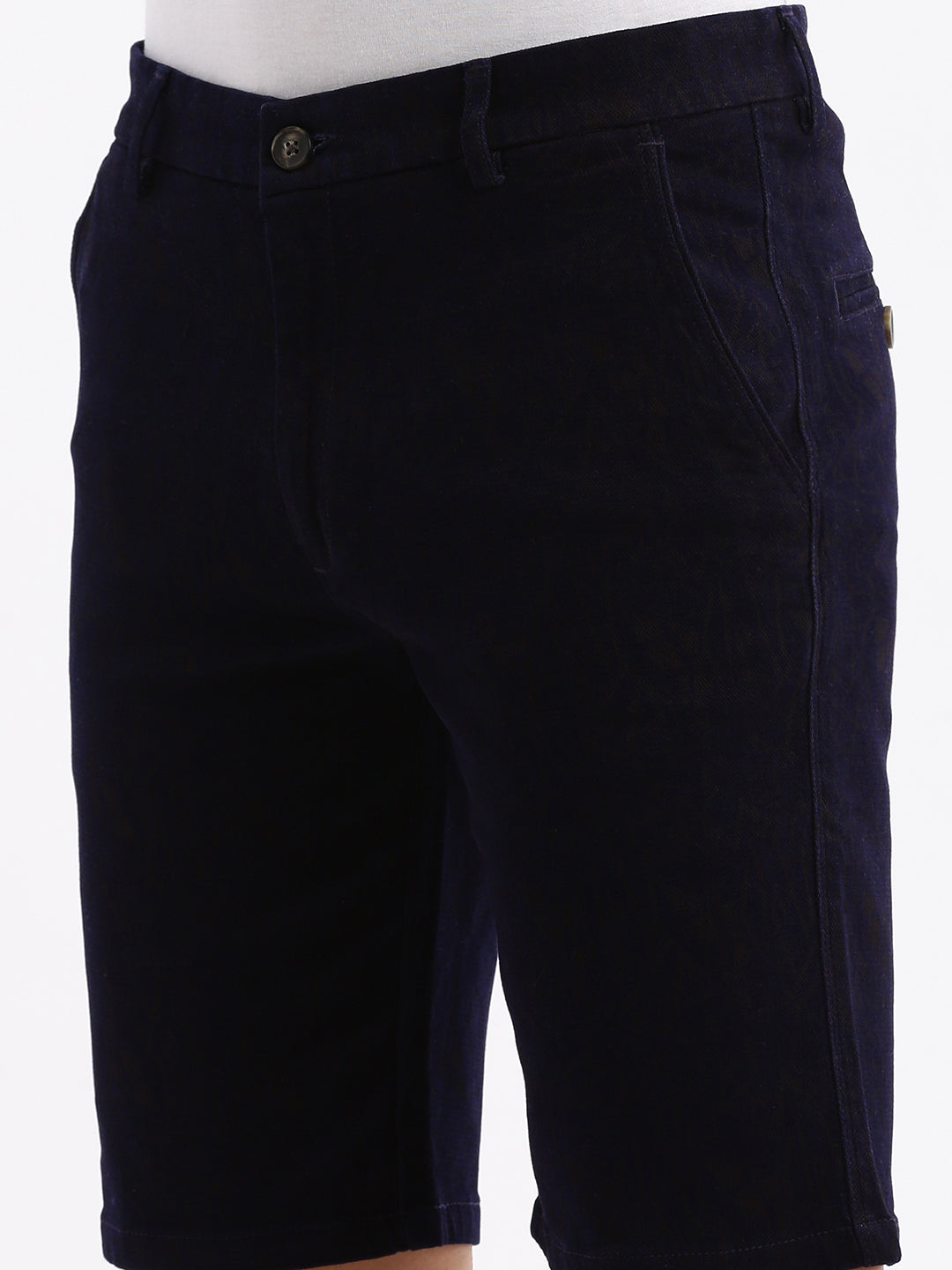 Men Abstract Navy Blue Denim Shorts