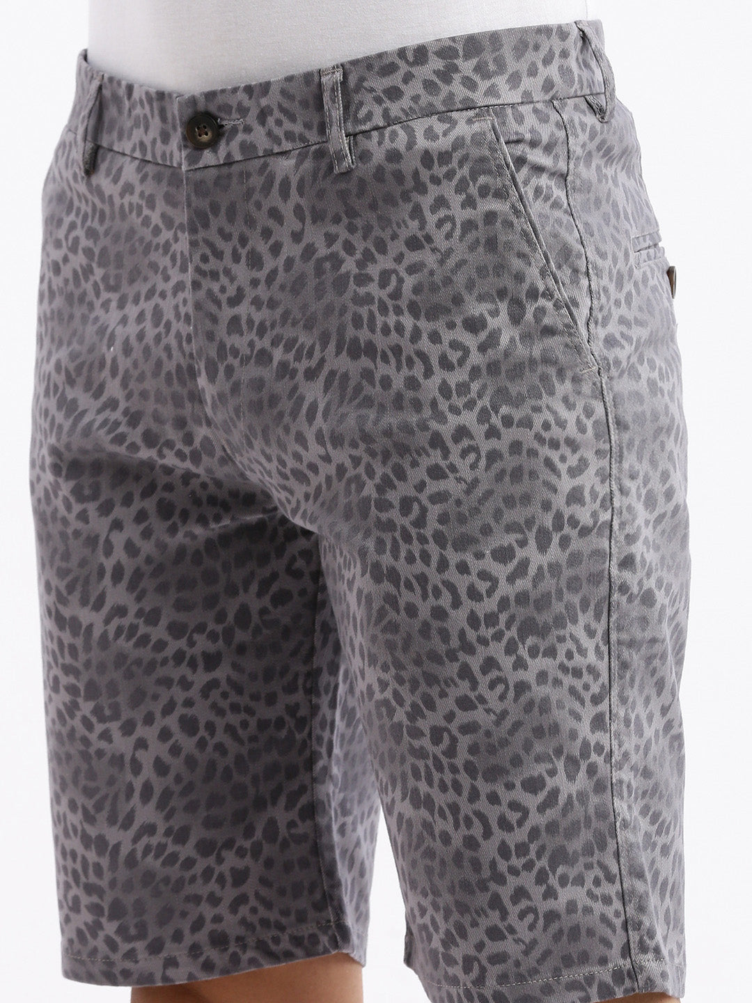 Men Animal Grey Cotton Shorts