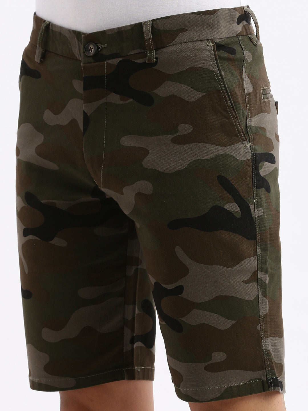 Men Camouflage Green Cotton Shorts