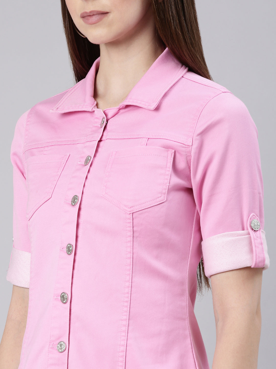 Women Pink Solid Shirt Dress